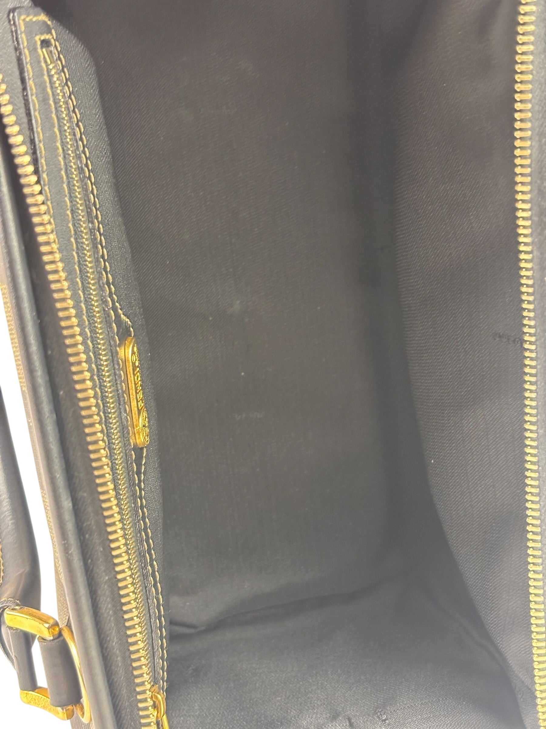 Fendi Brown/Black Leather Pequin Boston Bag