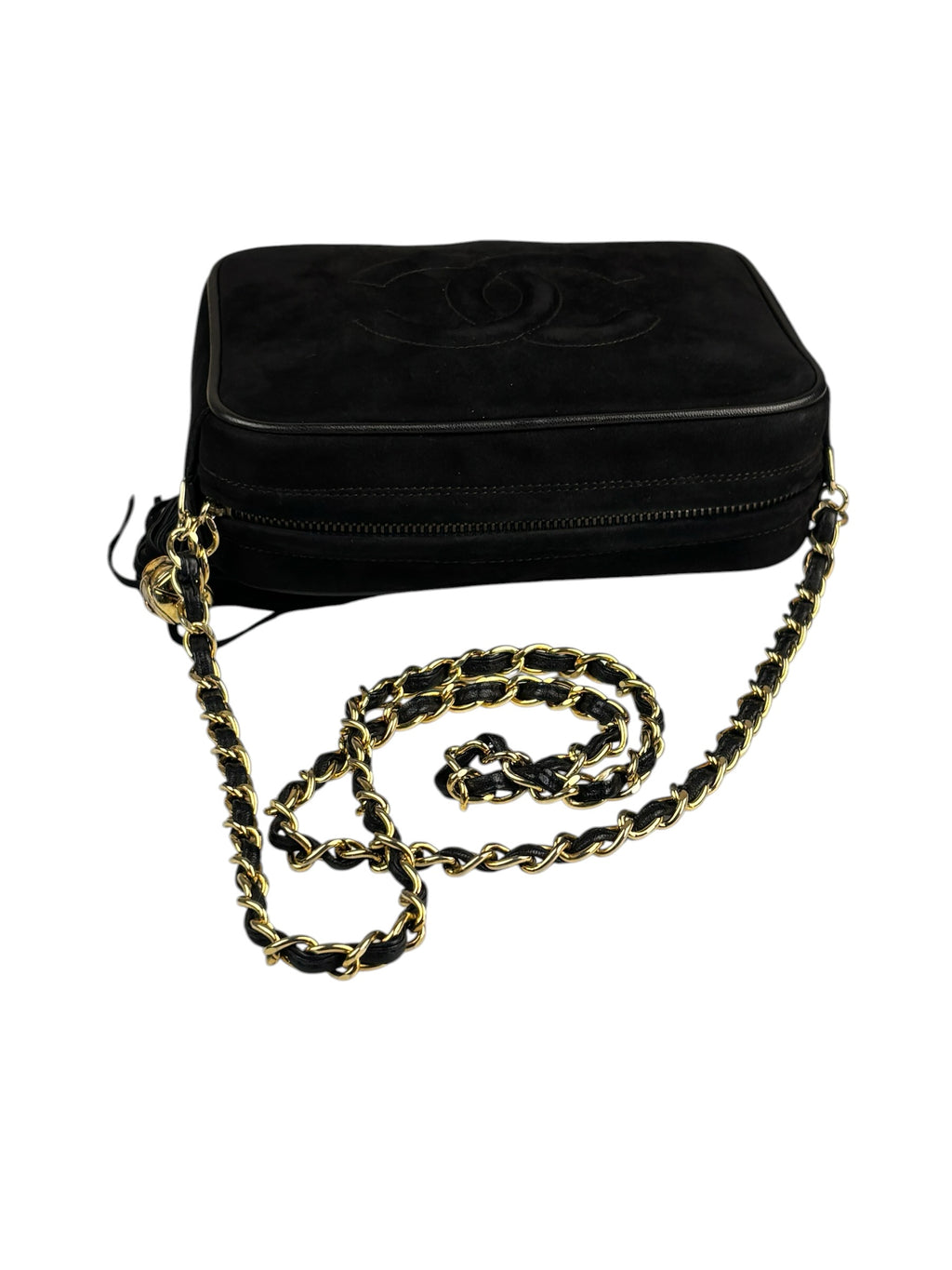 Chanel Vintage Black Suede CC Tassel Camera Bag 1989