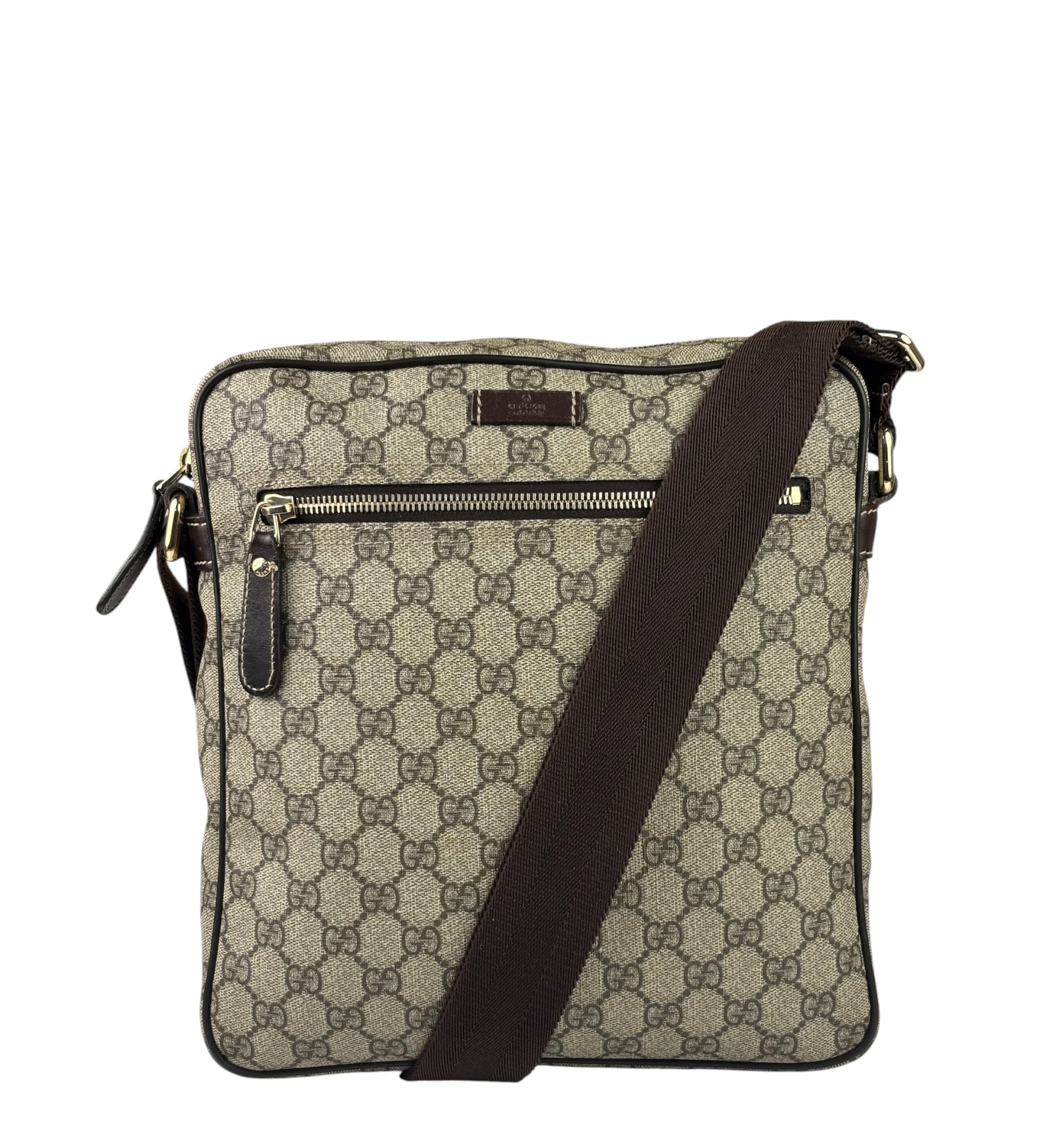 Gucci Brown Leather Trim Supreme Crossbody Bag