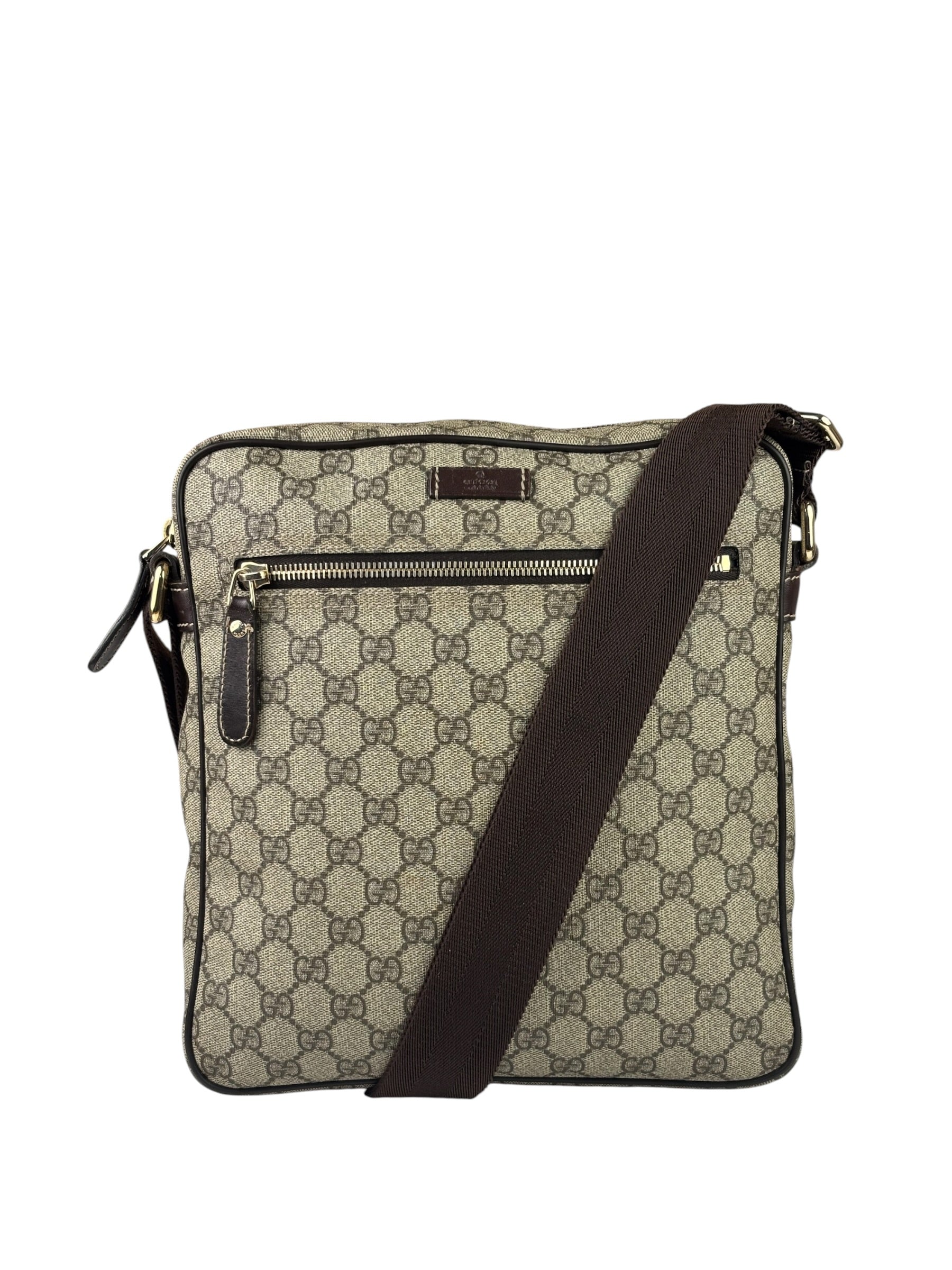 Gucci Brown Leather Trim Supreme Crossbody Bag
