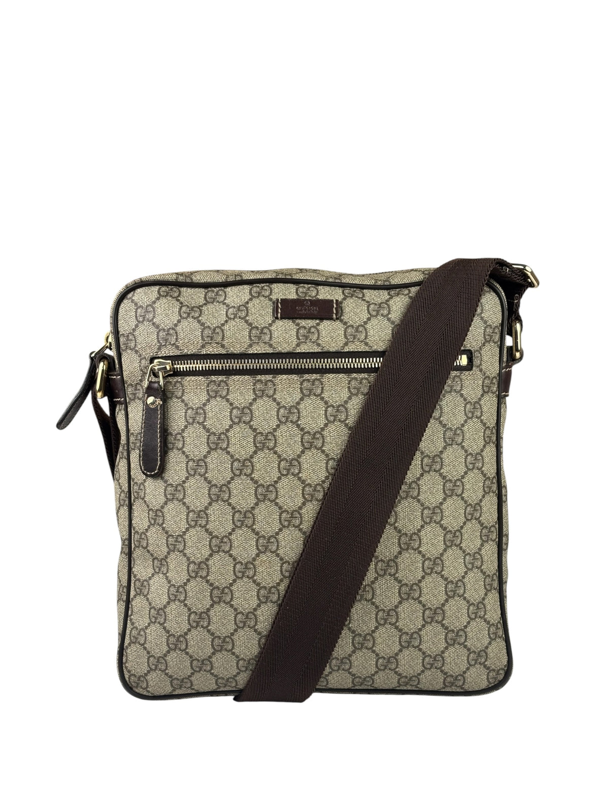 Gucci Brown Leather Trim Supreme Crossbody Bag