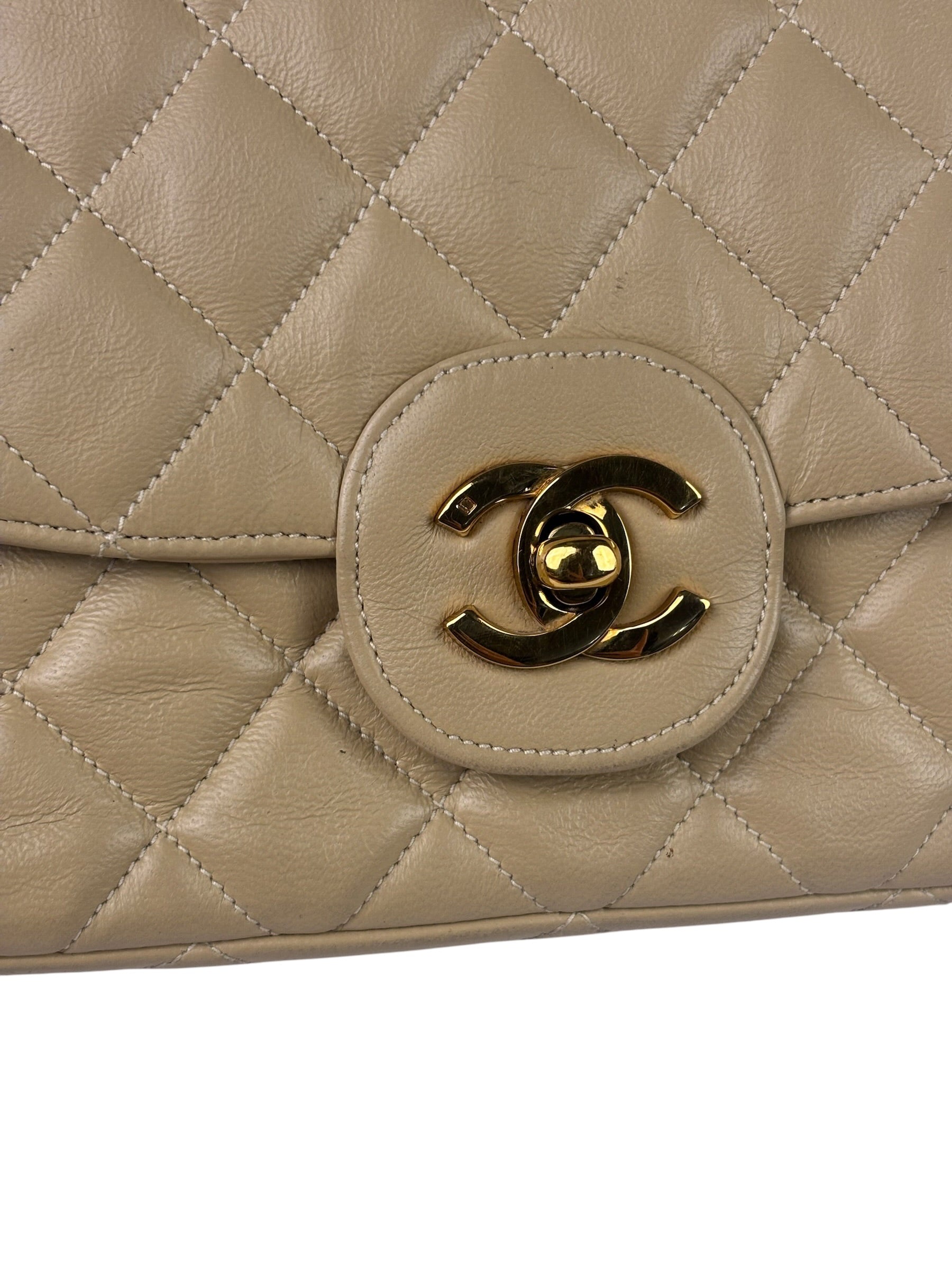 Chanel Beige Quilted Lambskin Flap Bag 90's
