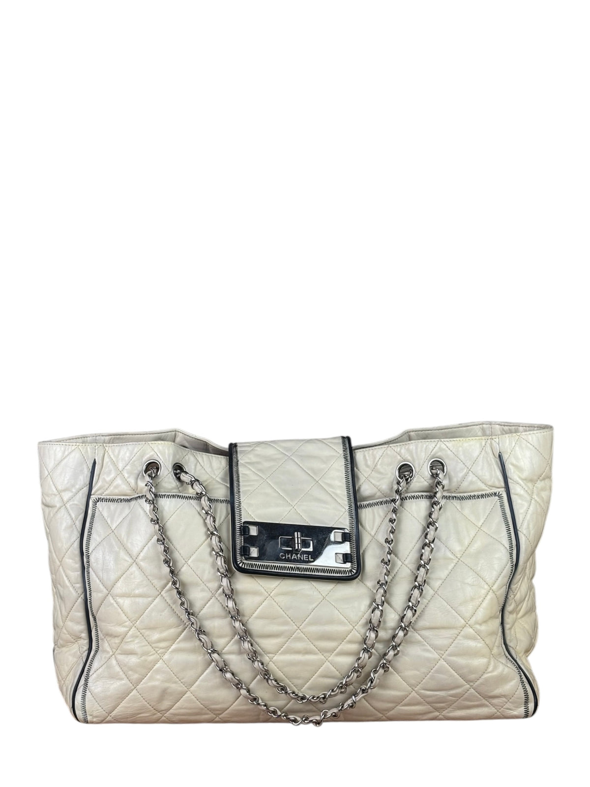 Chanel Cream Quilted Lambskin East/West Reissue Tote 2008