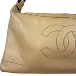 Chanel CC Vintage Beige Leather Caviar Wood Chain Hobo Bag