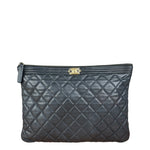 Chanel Navy Blue Quilted Leather Small Boy O-Case Clutch 2019