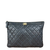 Chanel Navy Blue Quilted Leather Small Boy O-Case Clutch 2019