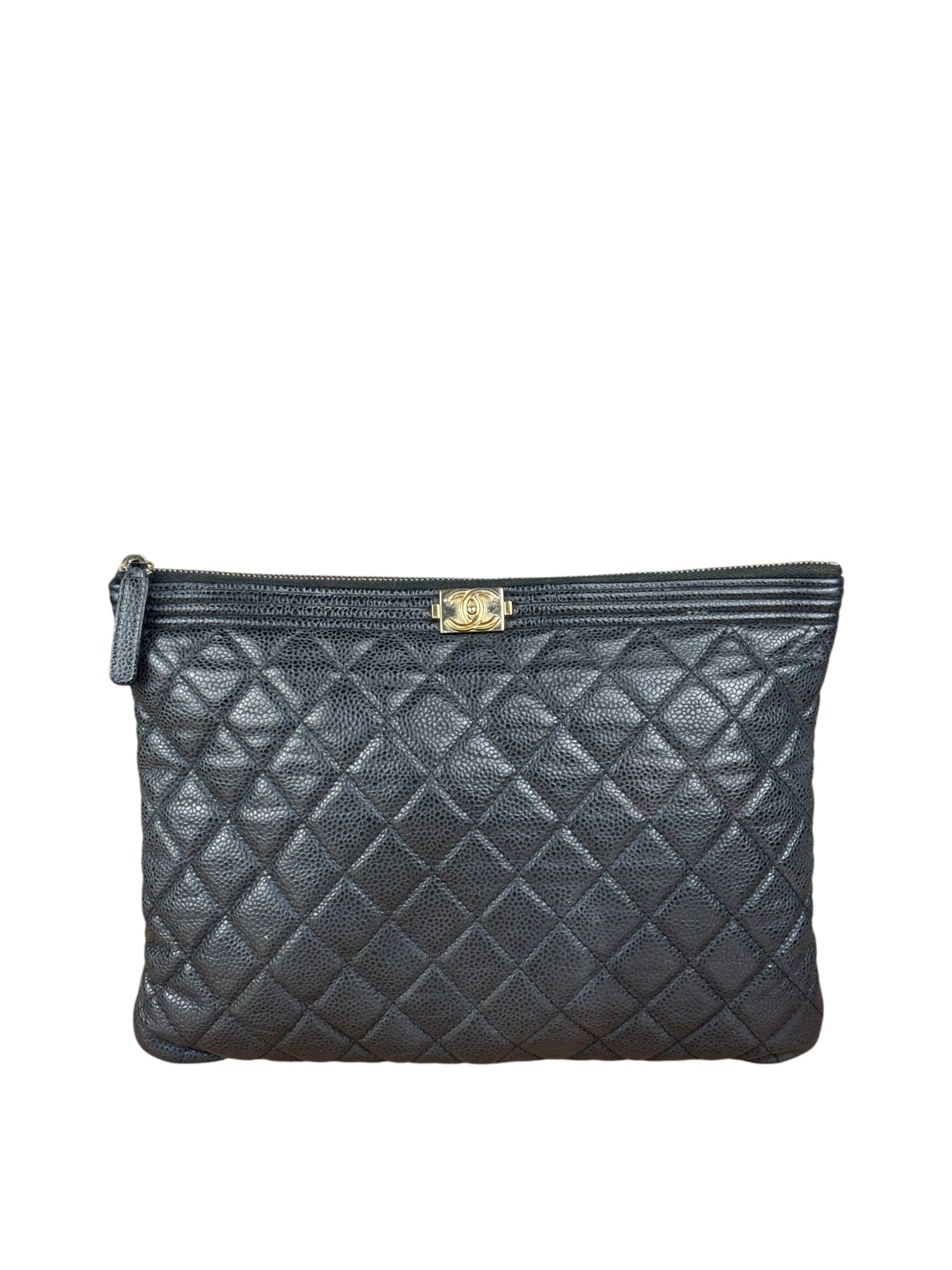 Chanel Navy Blue Quilted Leather Small Boy O-Case Clutch 2019