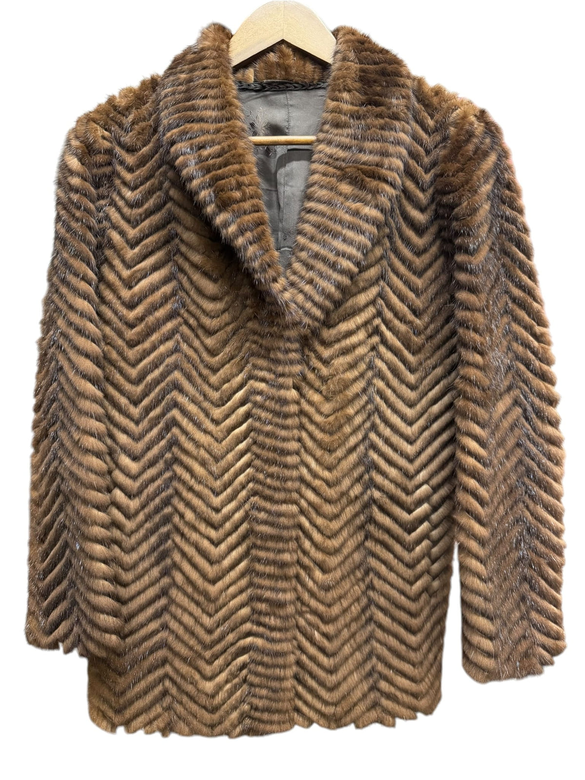 Vintage Brown Chevron Mink Fur Coat