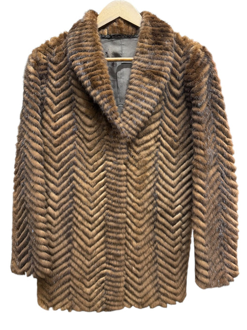 Vintage Brown Chevron Mink Fur Coat