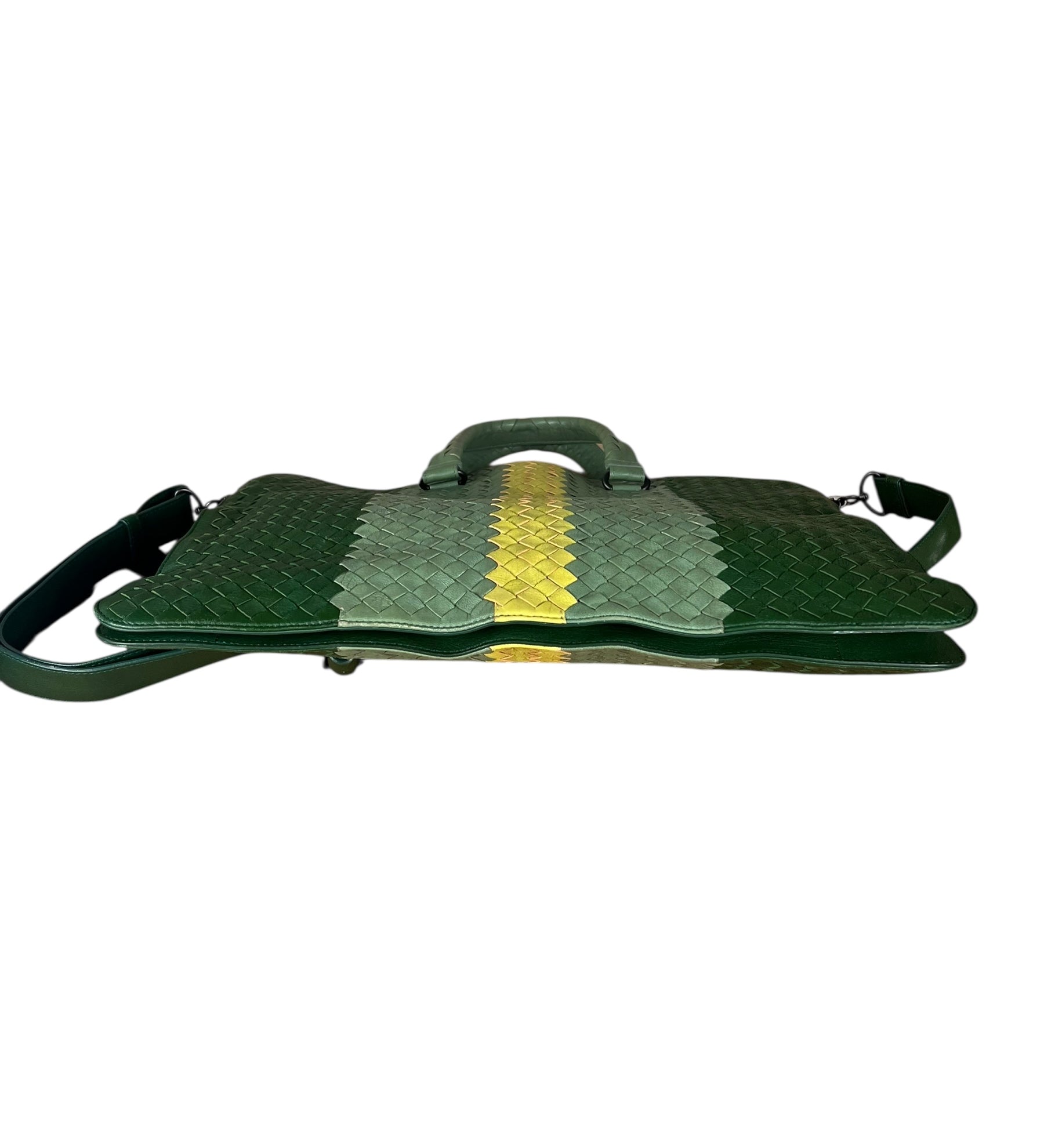 Bottega Veneta Intercciato Multicolor Business Bag Green/Yellow
