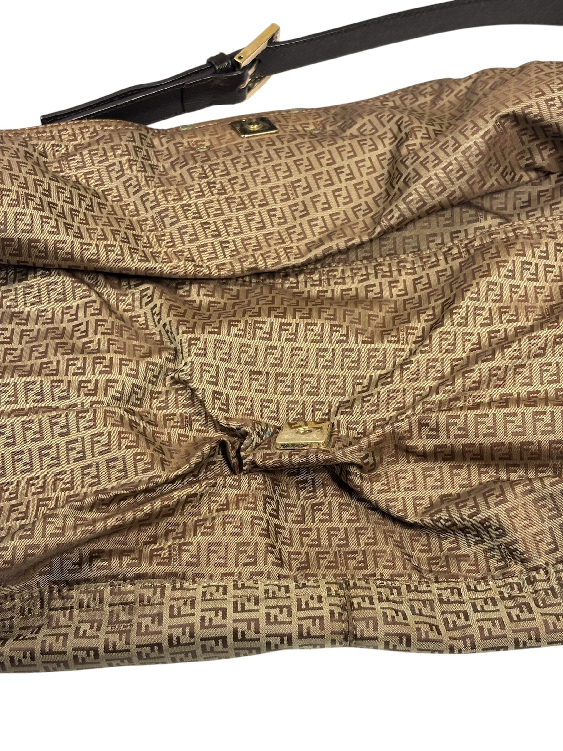 Fendi Brown Leather Trim Zucca Mamma Forever Baguette