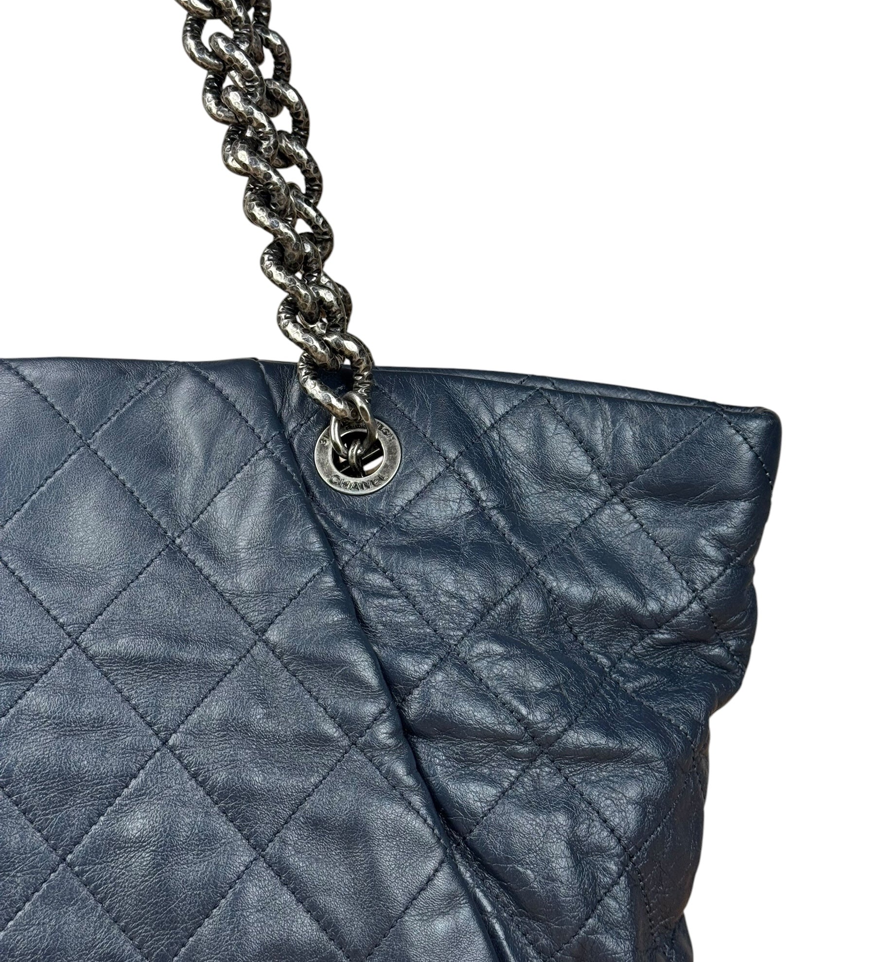 Chanel Dark Navy Quilted Leather Coco Pleats Chain Tote 2012
