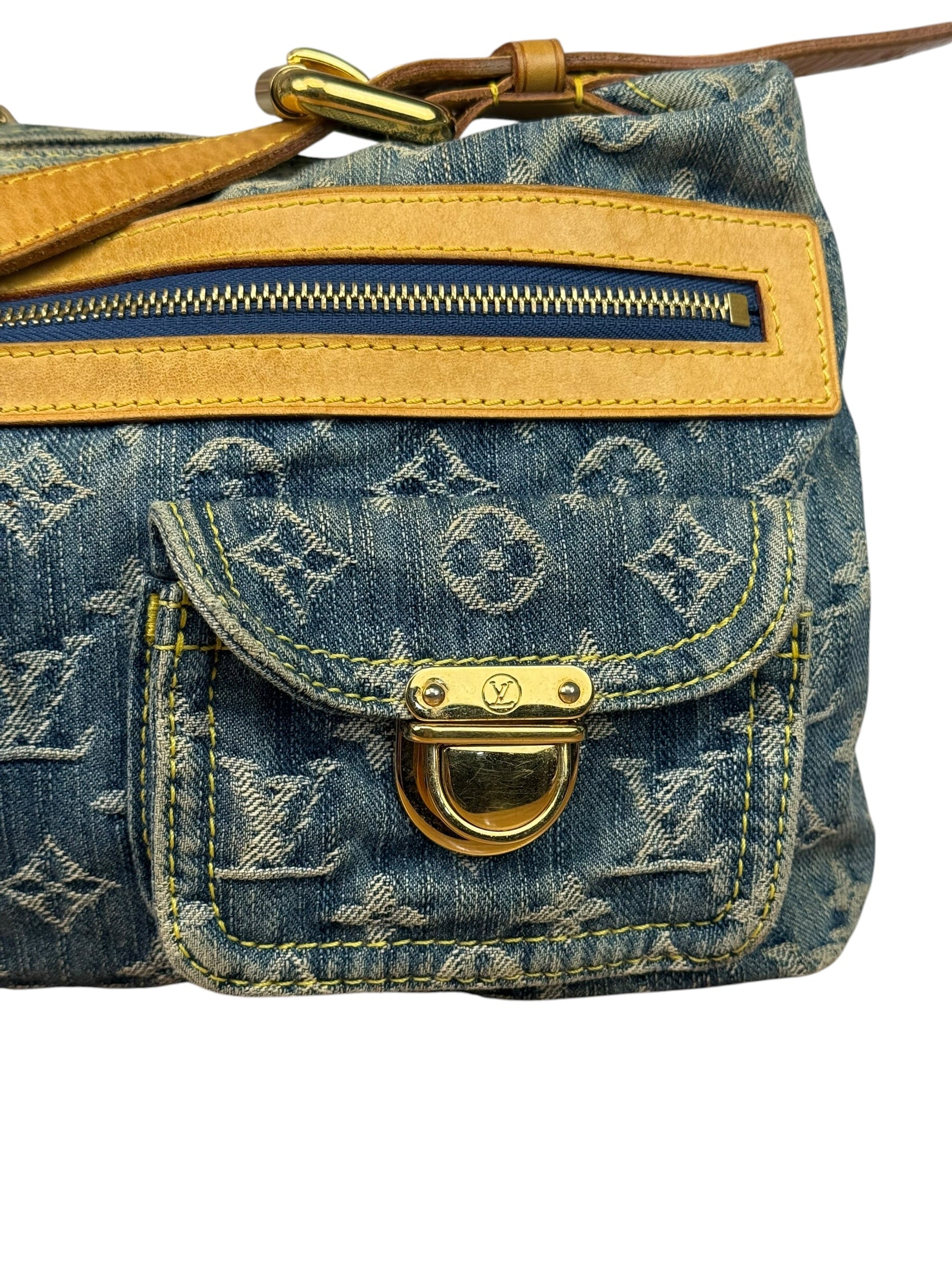 Louis Vuitton Vintage Denim Leather Trim Monogram Baggy Shoulder Bag MM