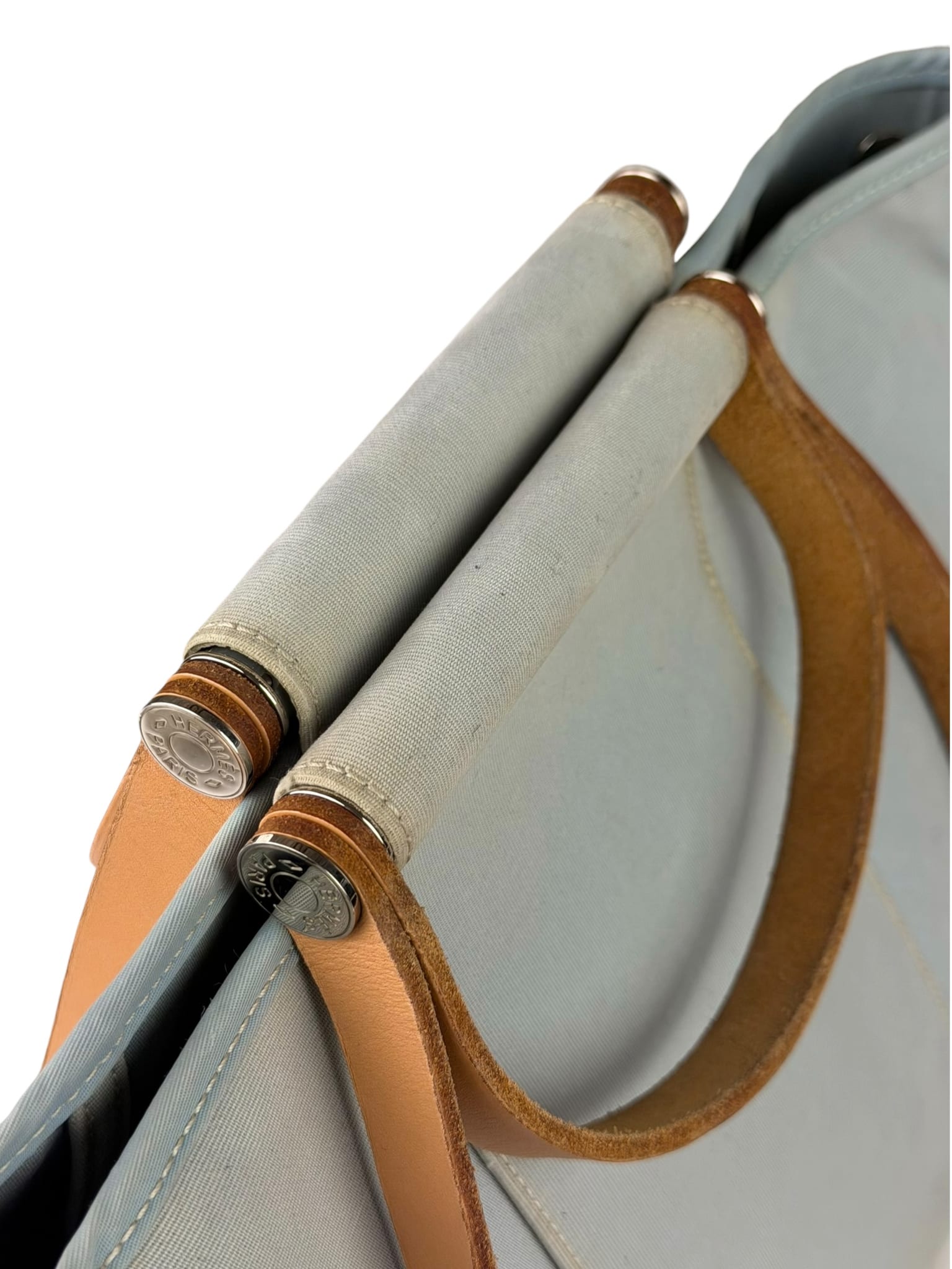 Hermes Light Blue Canvas Leather Trim Cabag Elan Tote