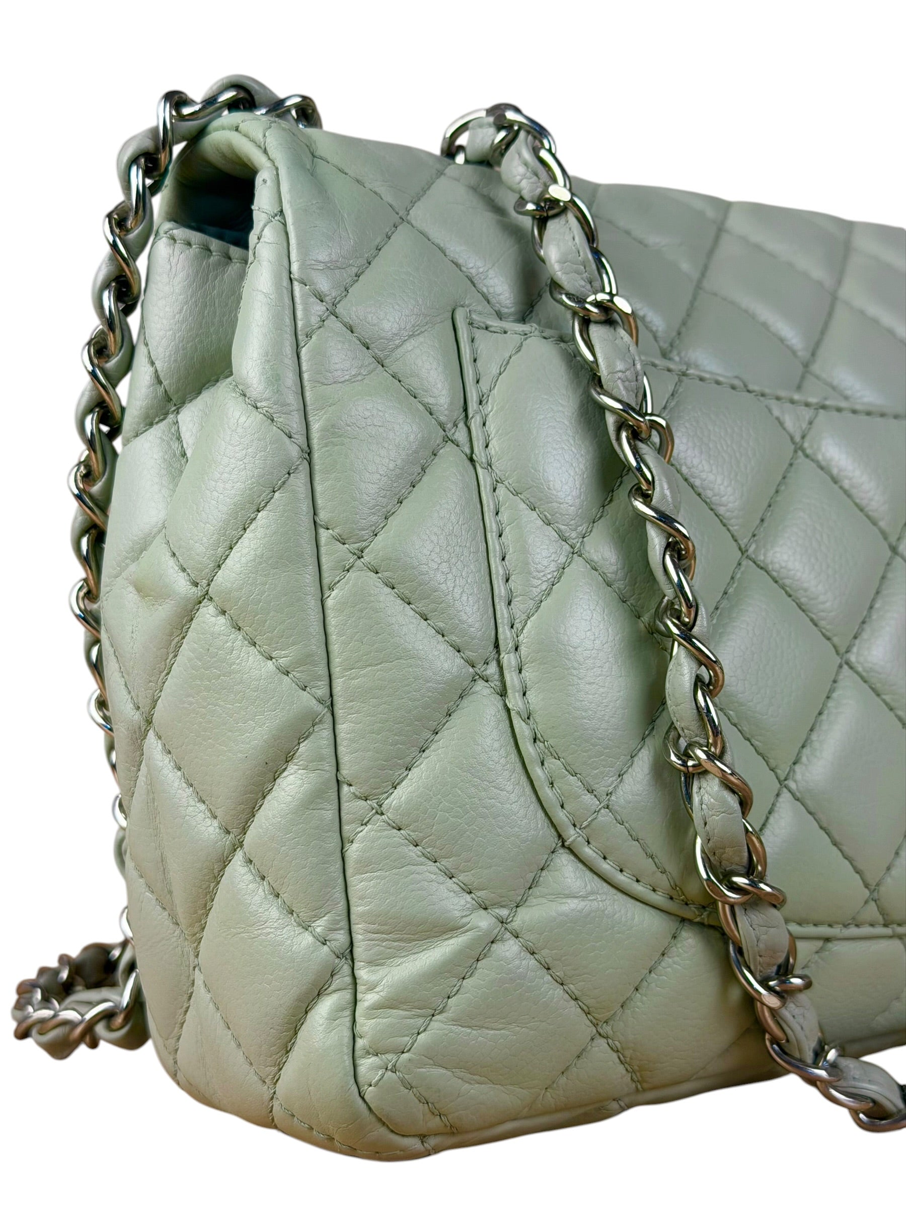Chanel Light Sage Green Medium Classic Flap Shoulder Bag 2008