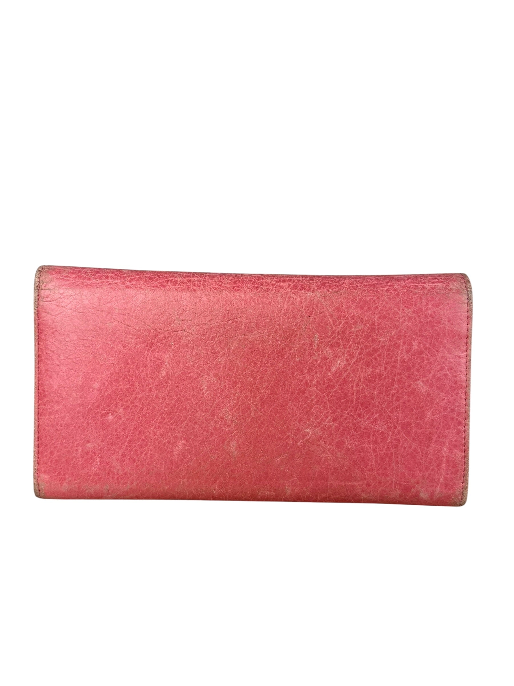 Balenciaga Pink Leather Moto Long Wallet