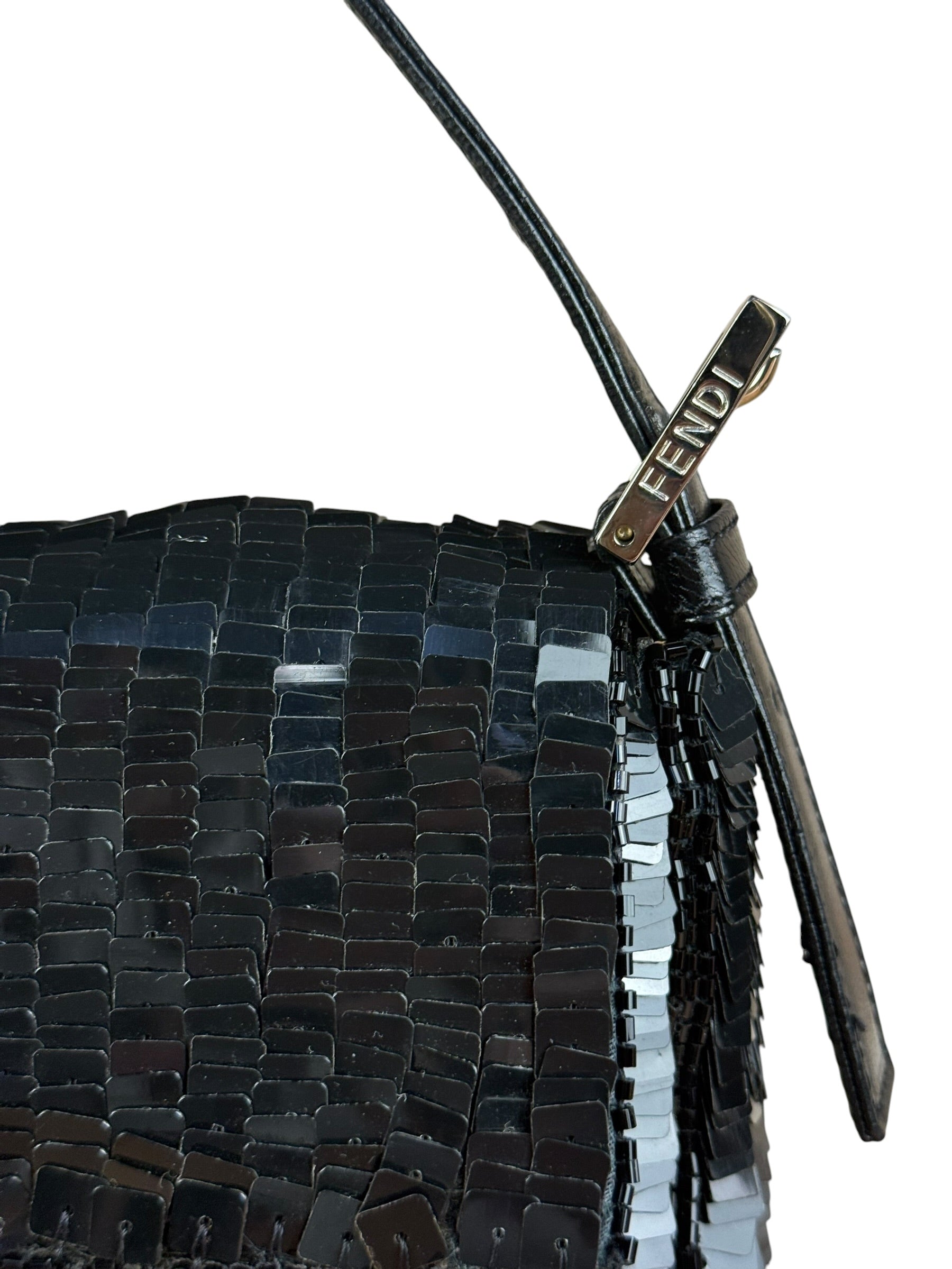 Fendi Vintage Black Sequin Baguette Shoulder Bag
