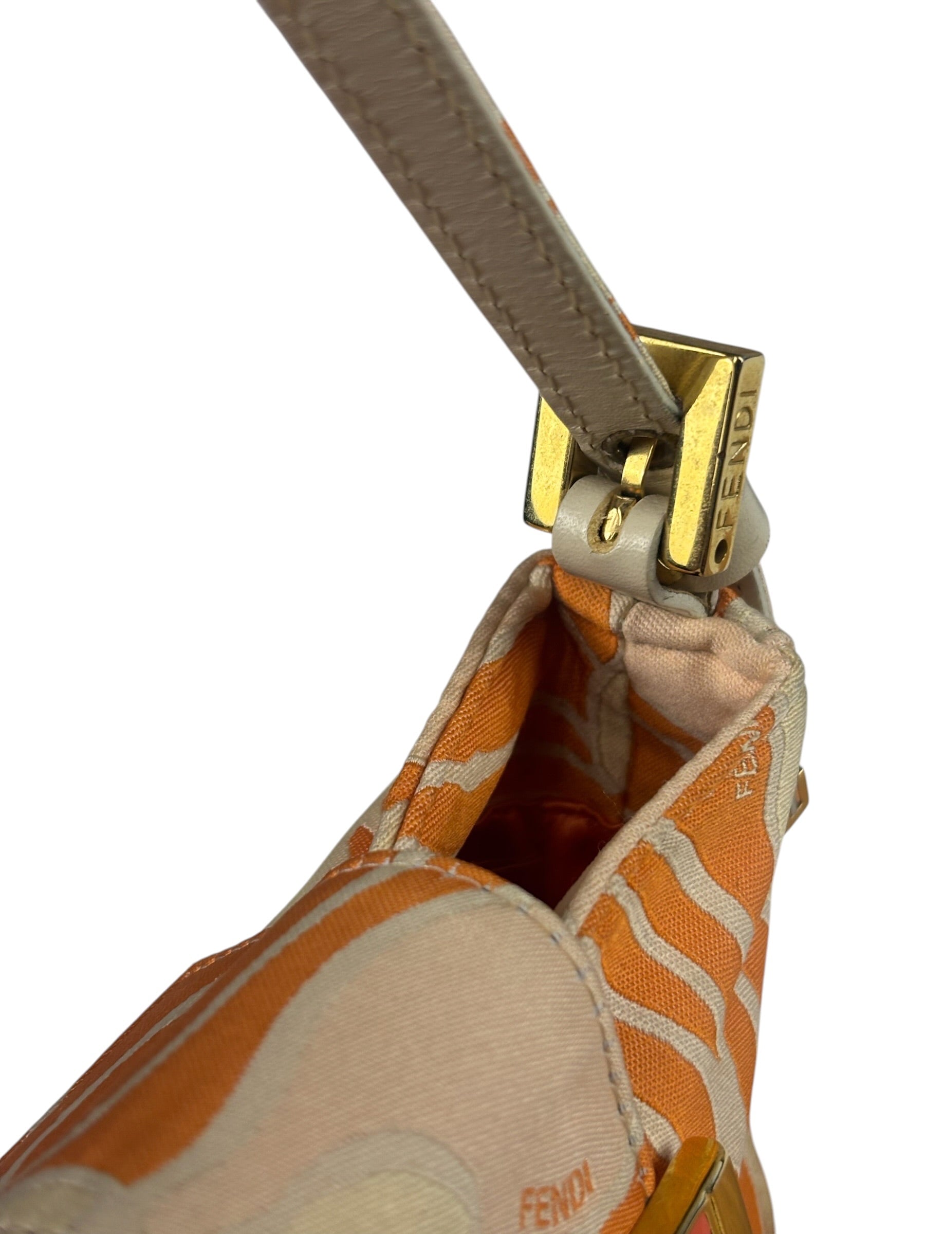 Fendi Orange Leather Trim/Satin Swirl Print Mini Baguette