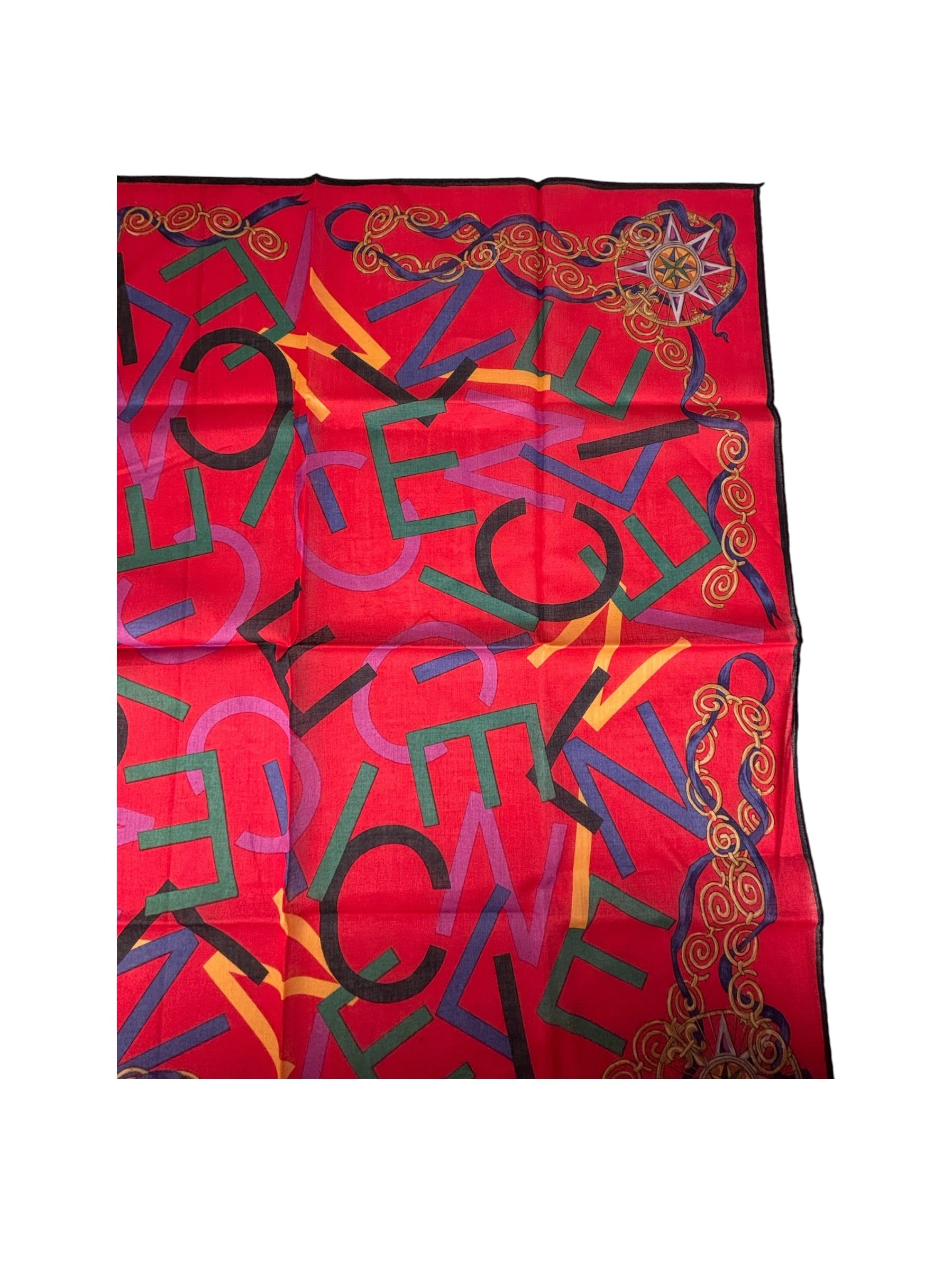 Celine Vintage Red Alphabet Print Handkerchief/Scarf