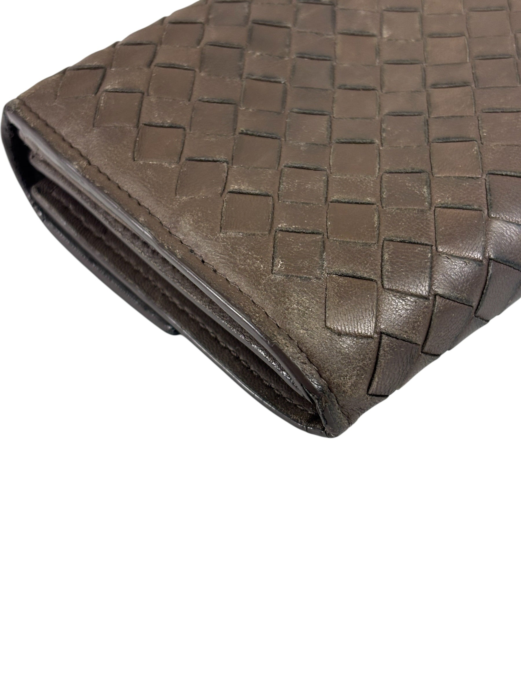 Bottega Veneta Grey Leather Intrecciato Flap Wallet