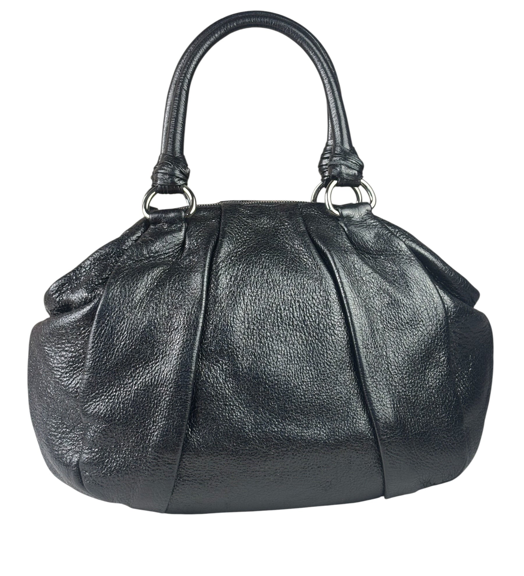 Prada Shiny Black Cervo Pleated Shoulder Bag