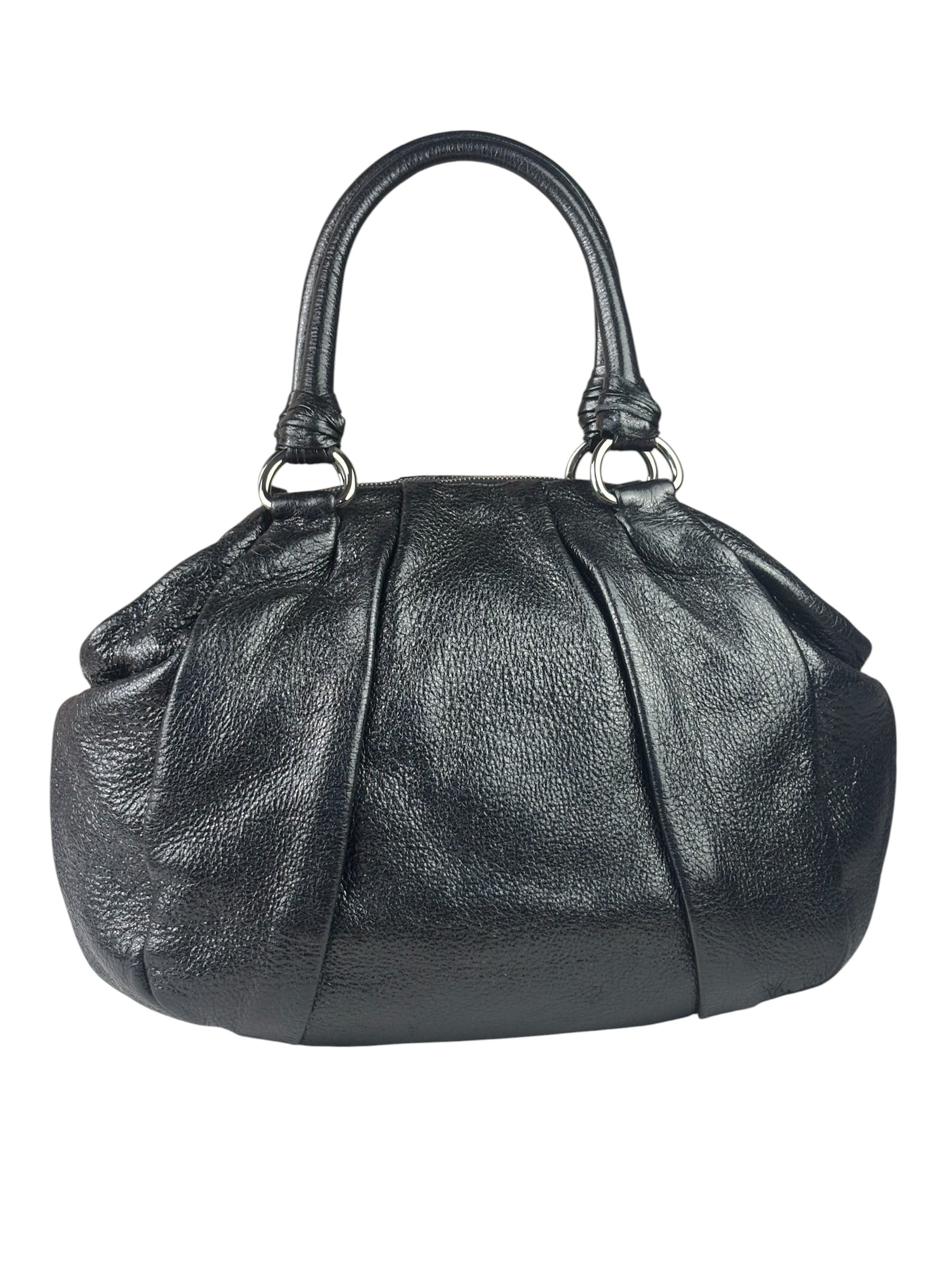 Prada Shiny Black Cervo Pleated Shoulder Bag