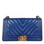 Chanel Blue Chevron Caviar Medium Boy Bag 2019