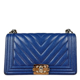 Chanel Blue Chevron Caviar Medium Boy Bag 2019