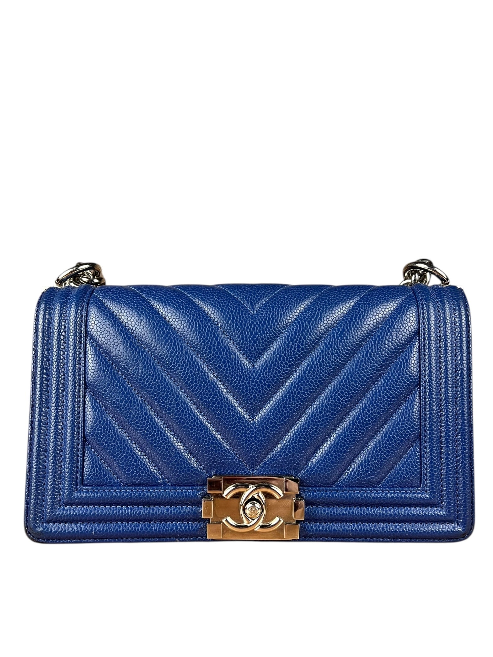 Chanel Blue Chevron Caviar Medium Boy Bag 2019