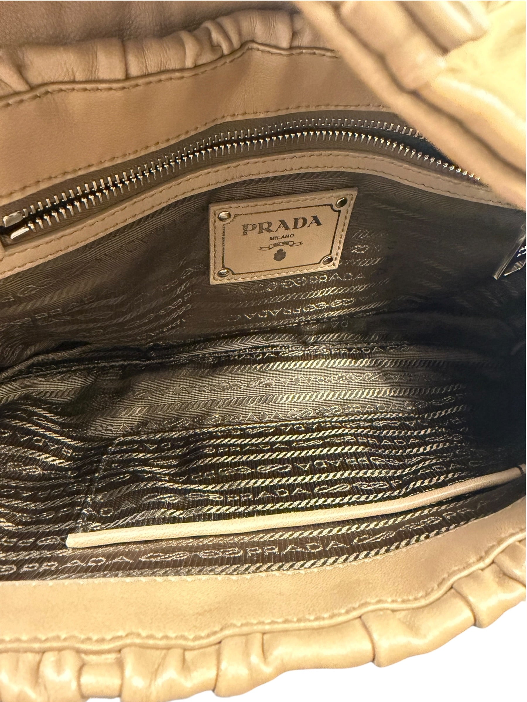 Prada Beige Nappa Leather Gaufre Chain Shoulder Bag