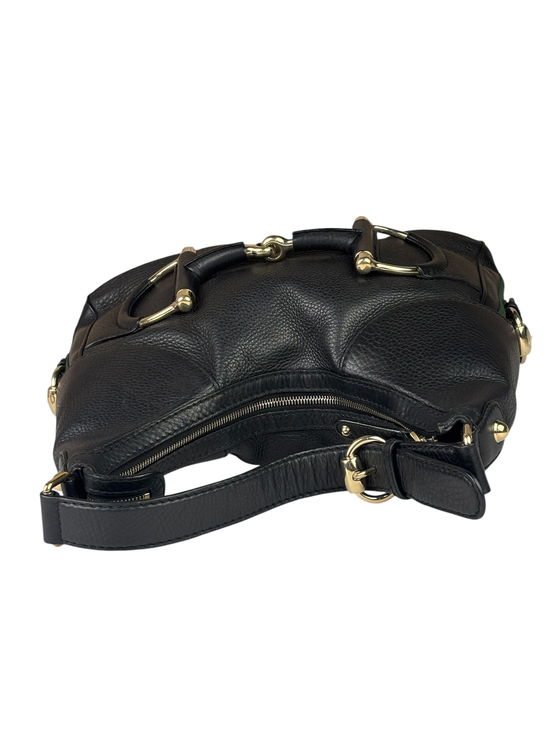 Gucci Black Leather Heritage Horsebit Hobo Bag