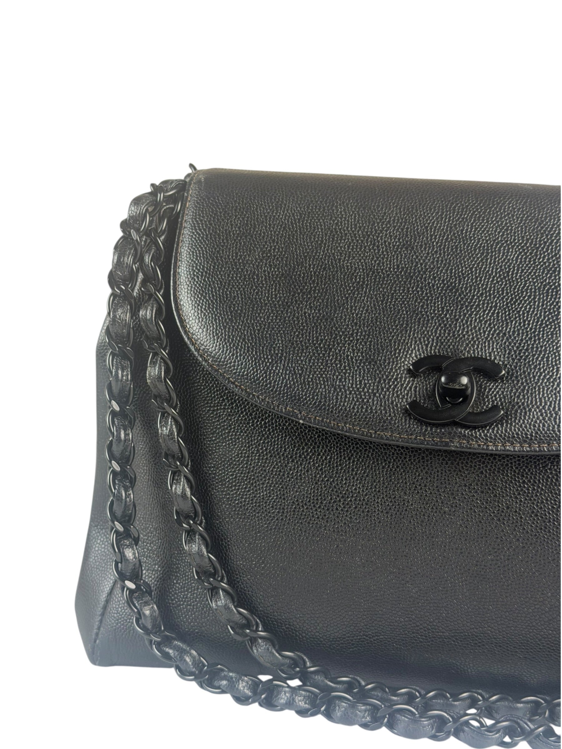 Chanel Black Pebbled Leather Curved Flap 1997