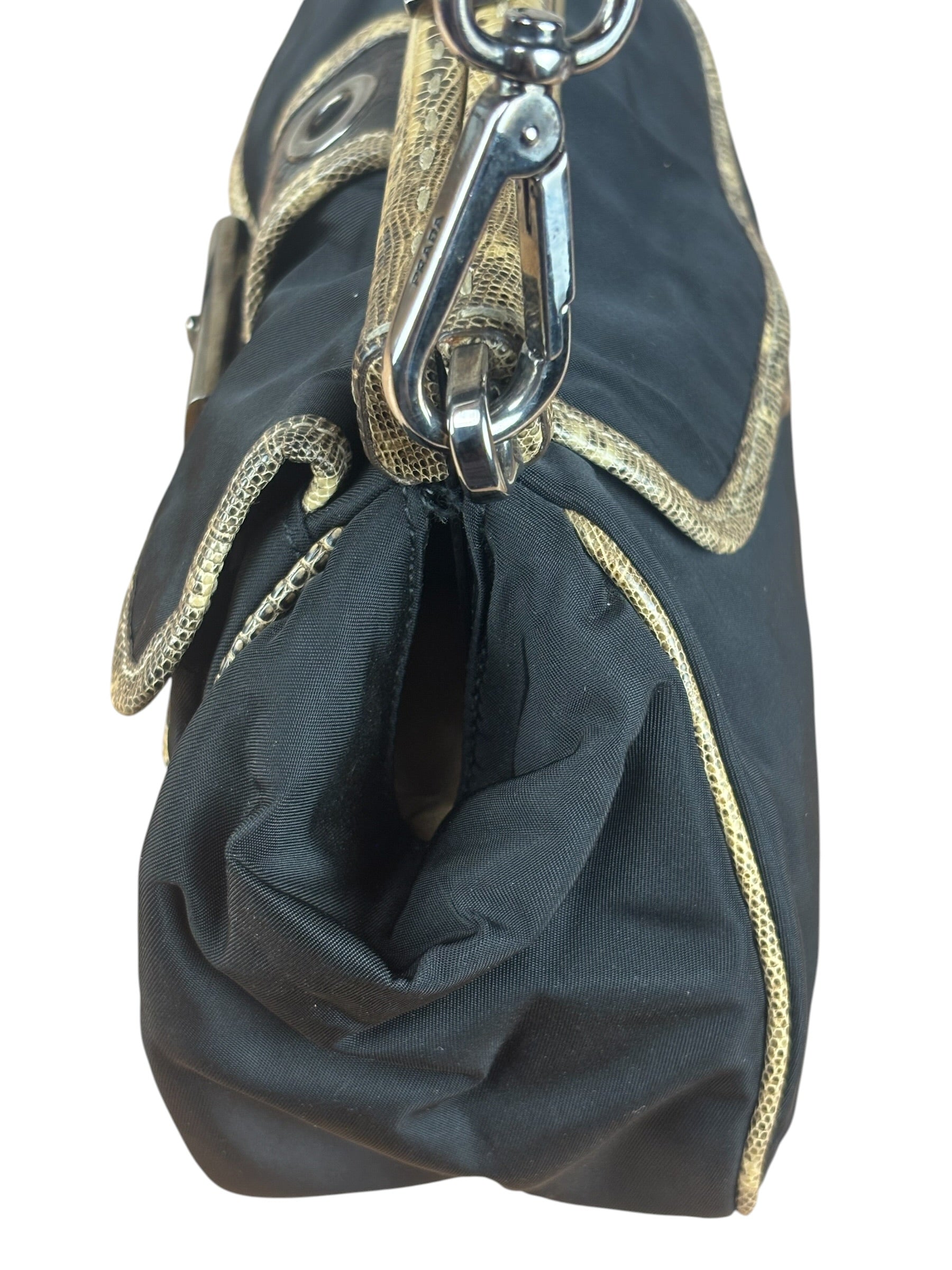 Prada Vintage Tessuto Lucertola Black Lizard Shoulder Bag