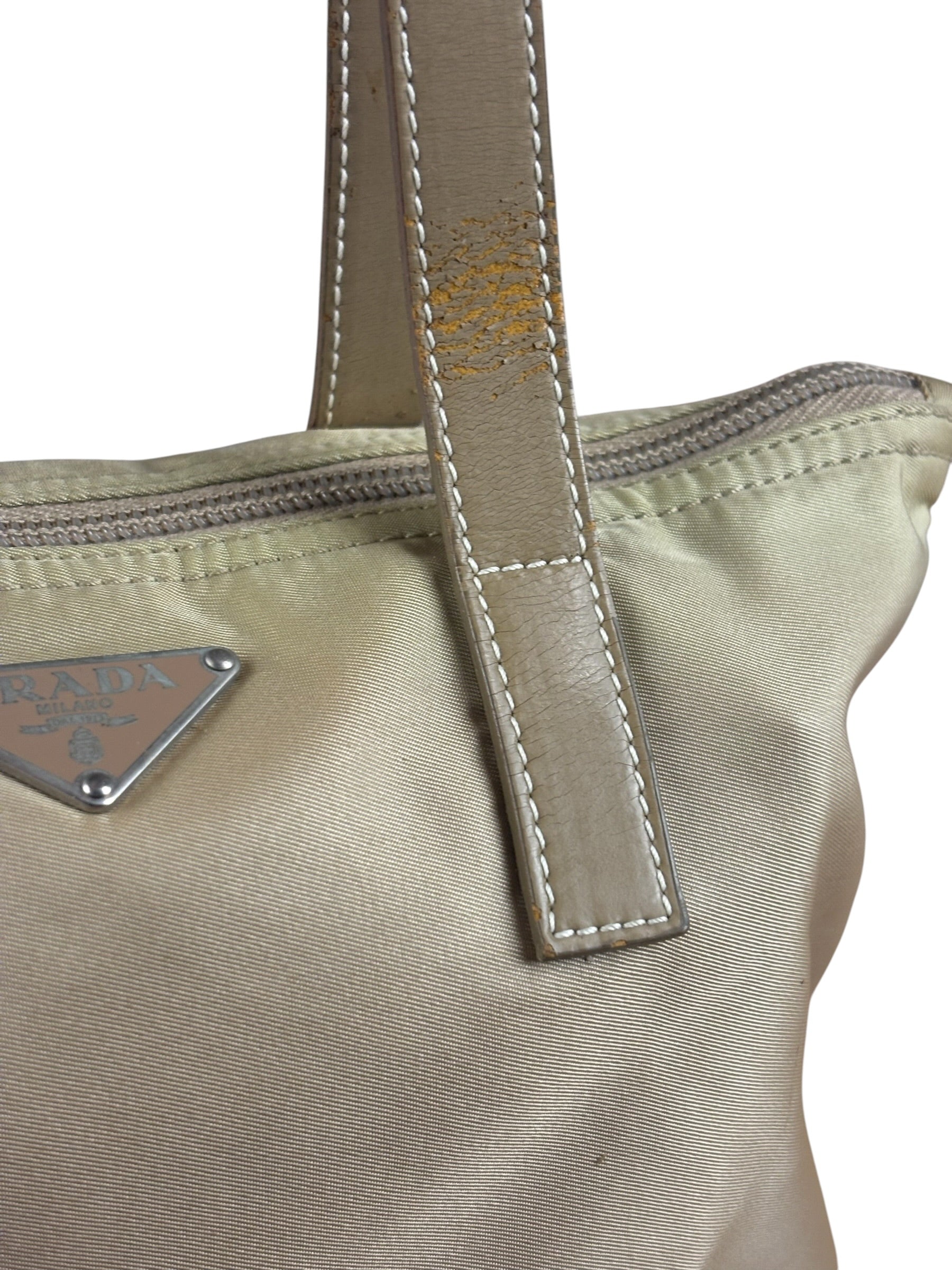 Prada Vintage Beige Nylon Top Handle Bag