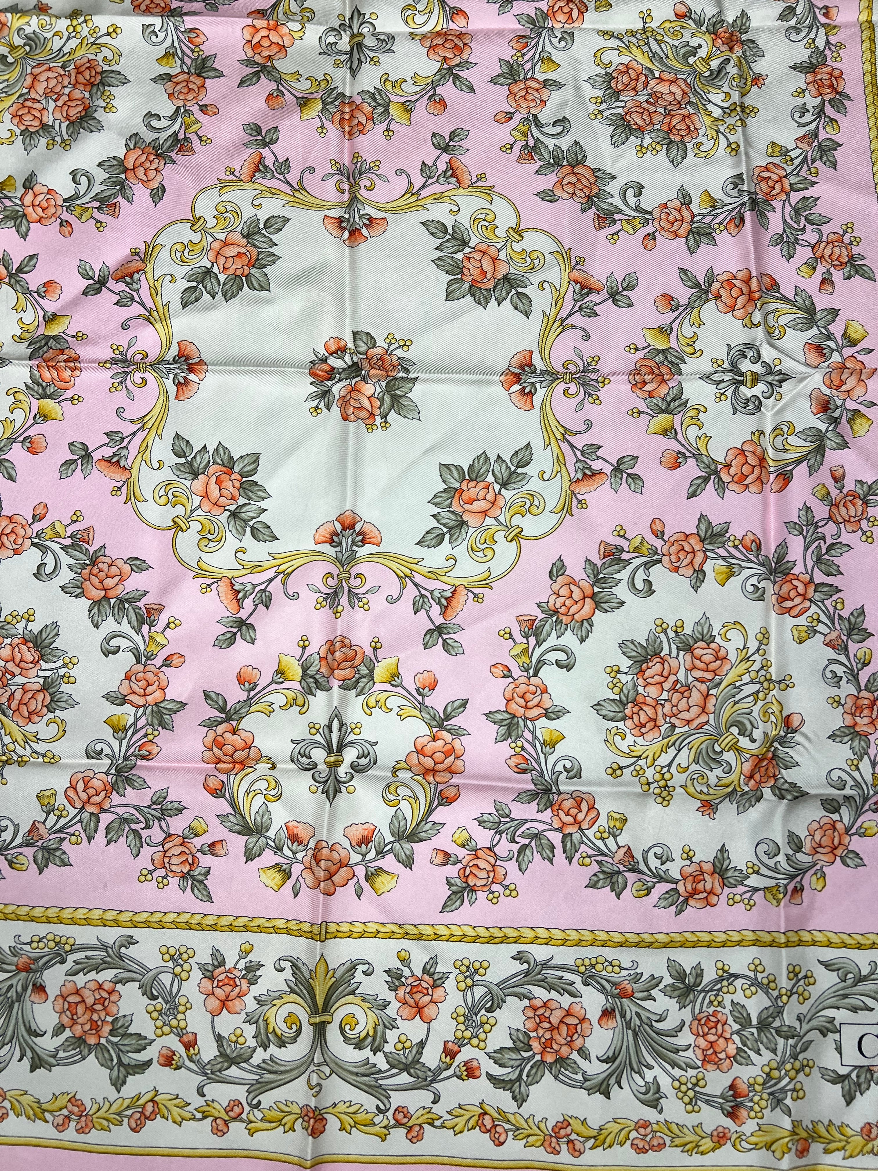 Christian Dior Baby Pink Flower Pattern Silk Scarf