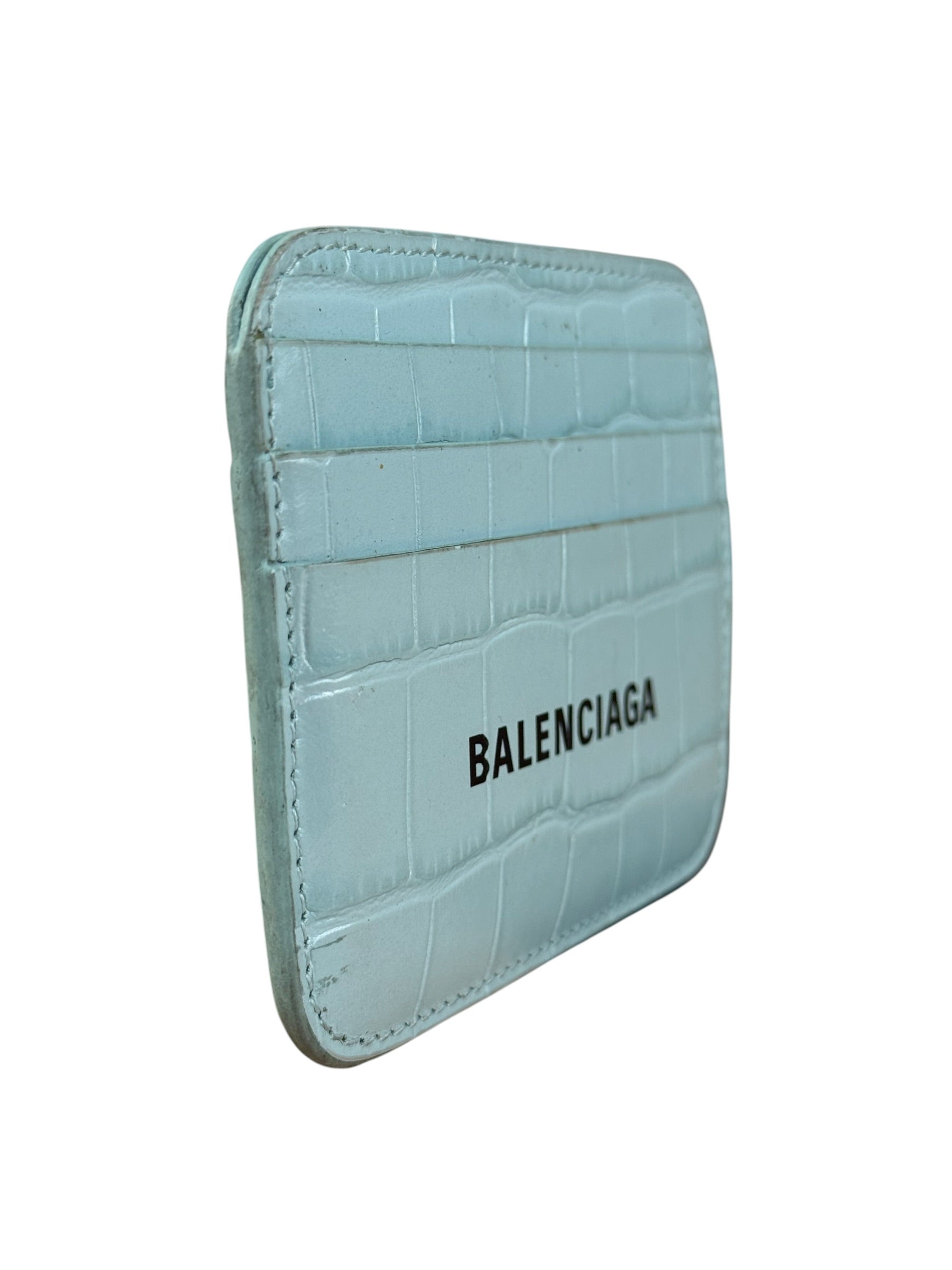 Balenciaga Blue Croc Embossed Cardholder