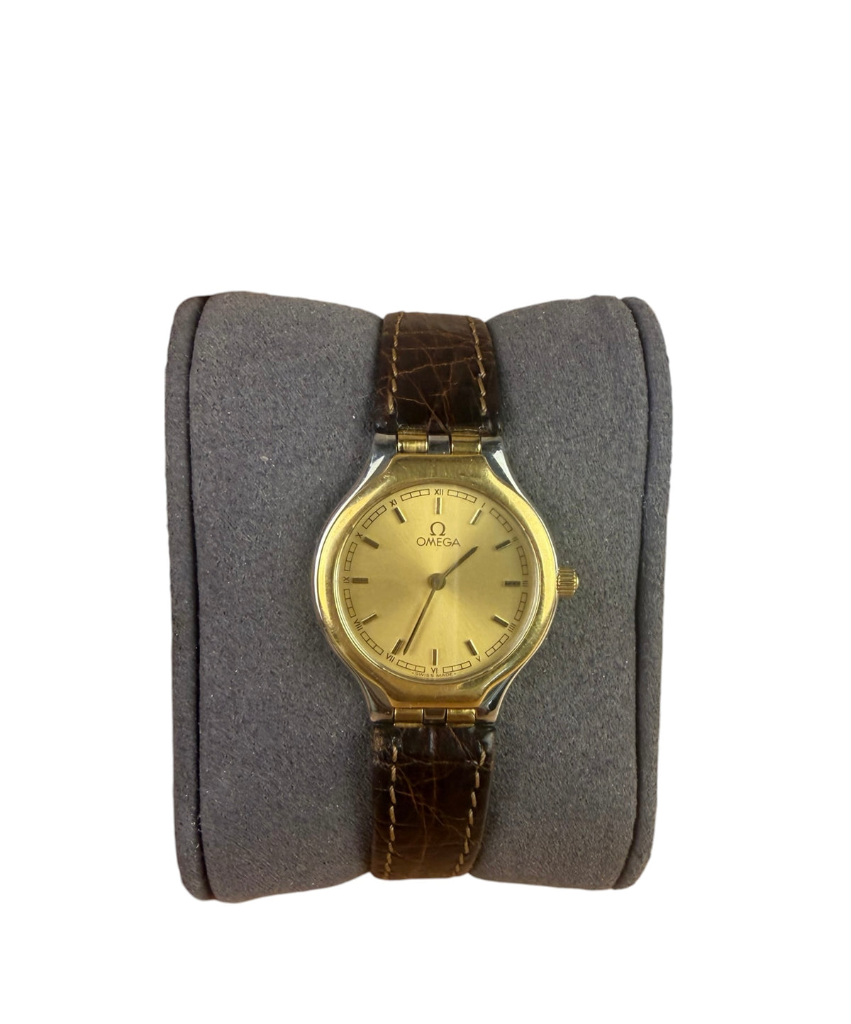 Omega Round Champagne Stick Dial Leather Strap