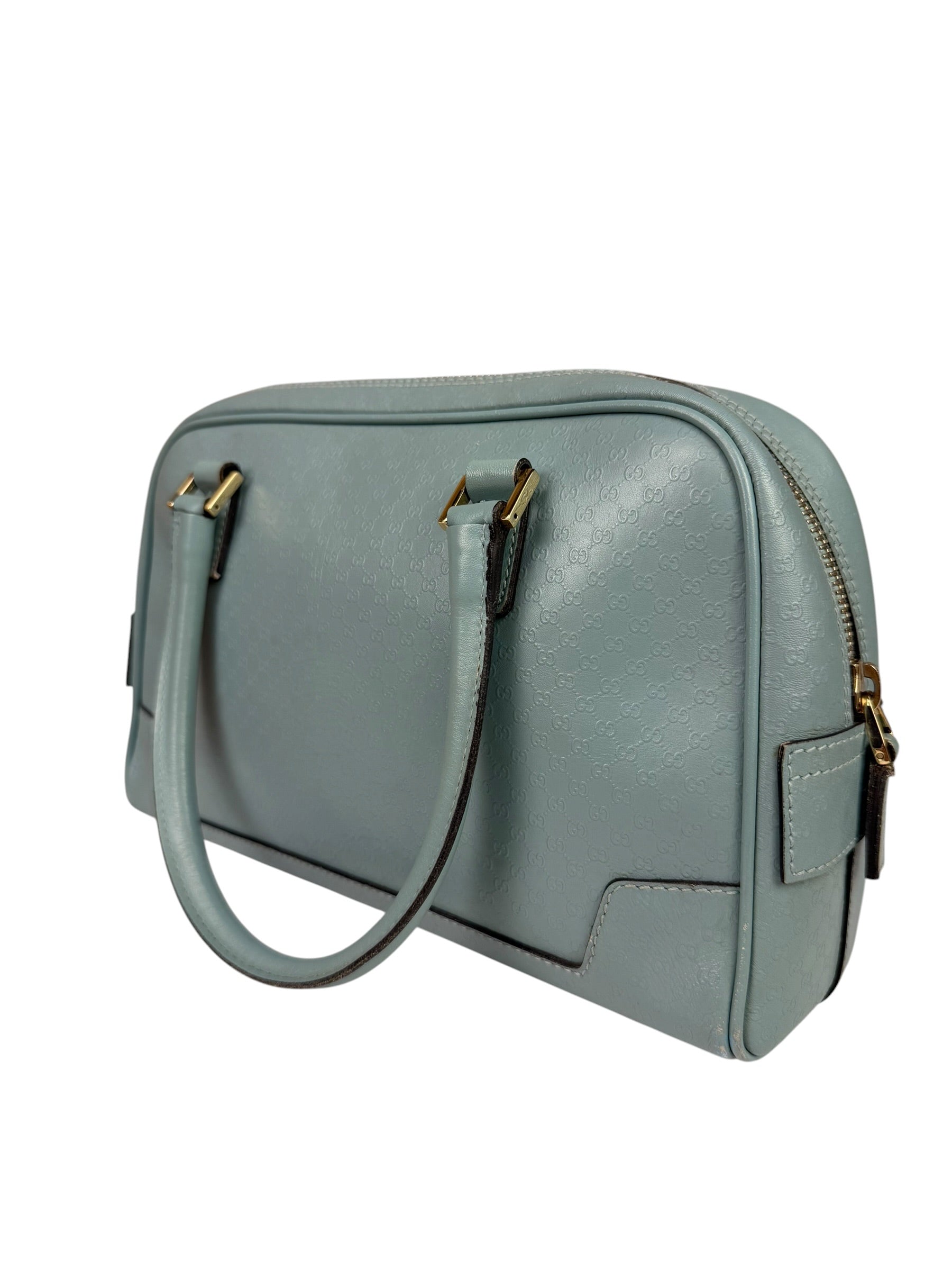Gucci Blue Leather Micro GG Bowler Bag