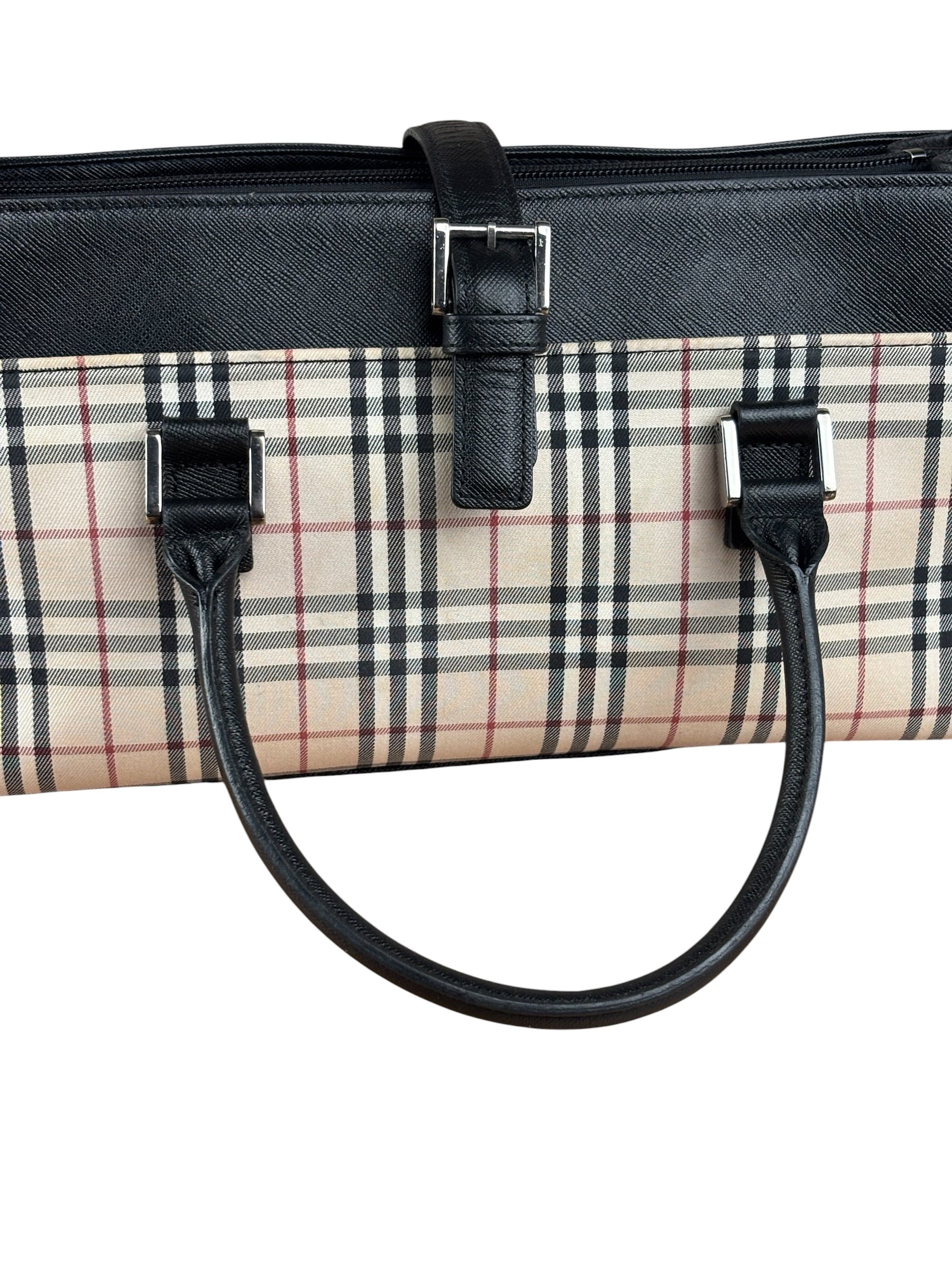 Burberry Vintage Leather Trim House Check Top Handle Bag