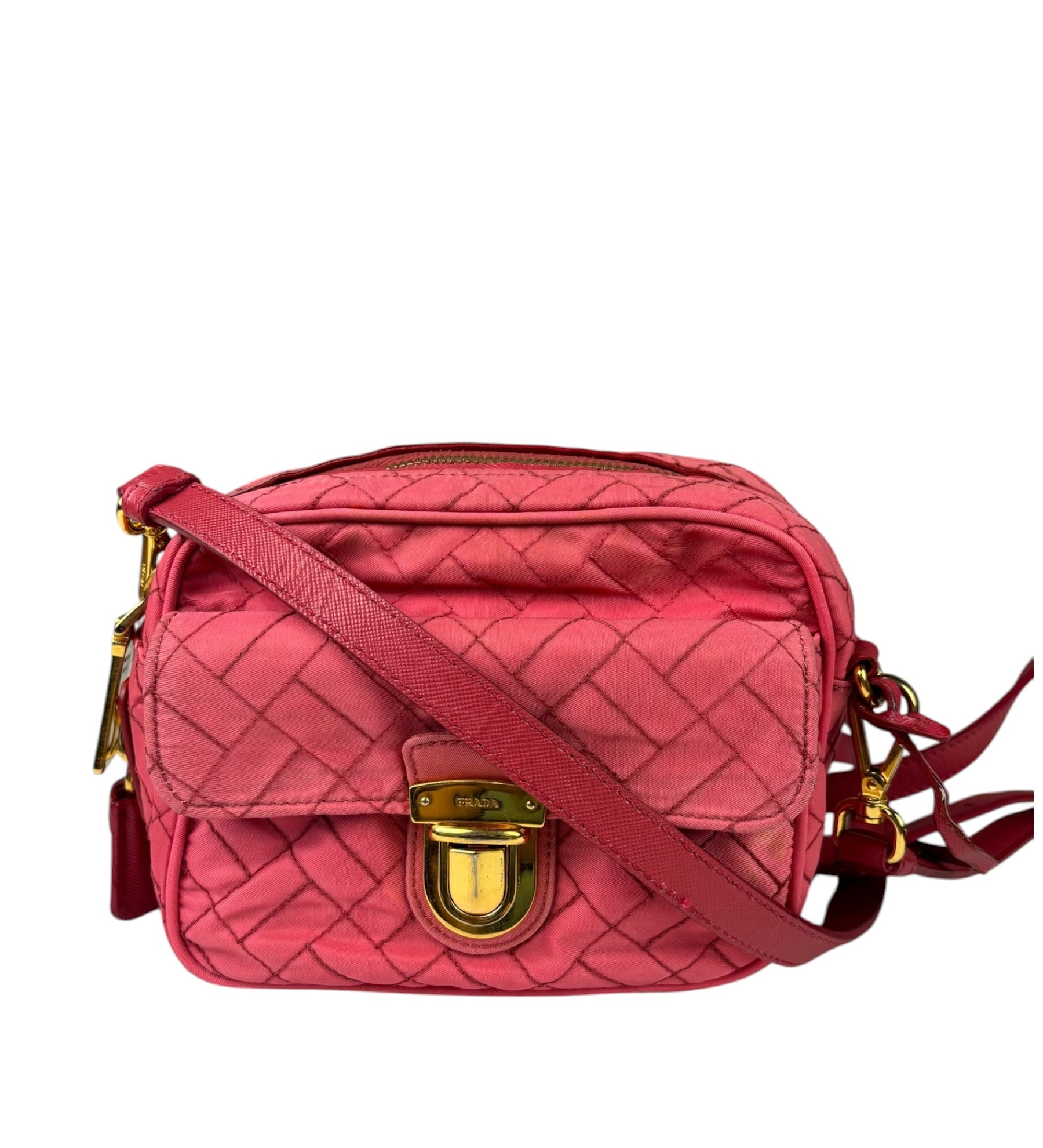 Prada Pink Leather Trim/Synthetic Tessuto Camera Bag