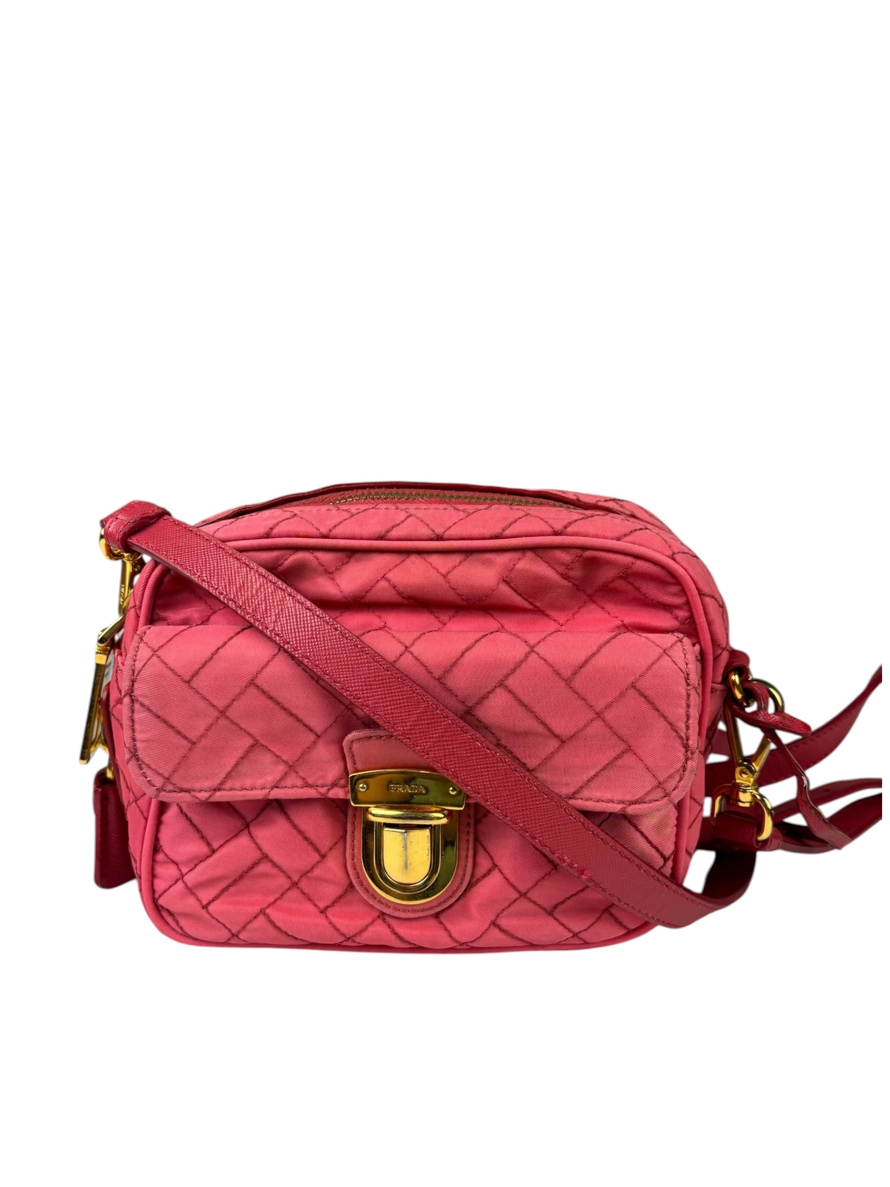 Prada Pink Leather Trim/Synthetic Tessuto Camera Bag