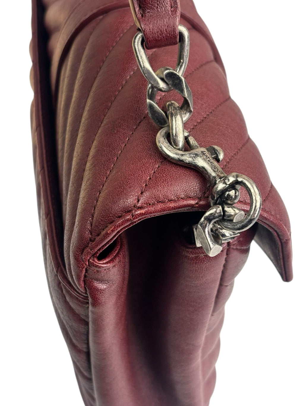 YSL Burgundy Chevron Lambskin Marmont College Two-Way Flap Bag
