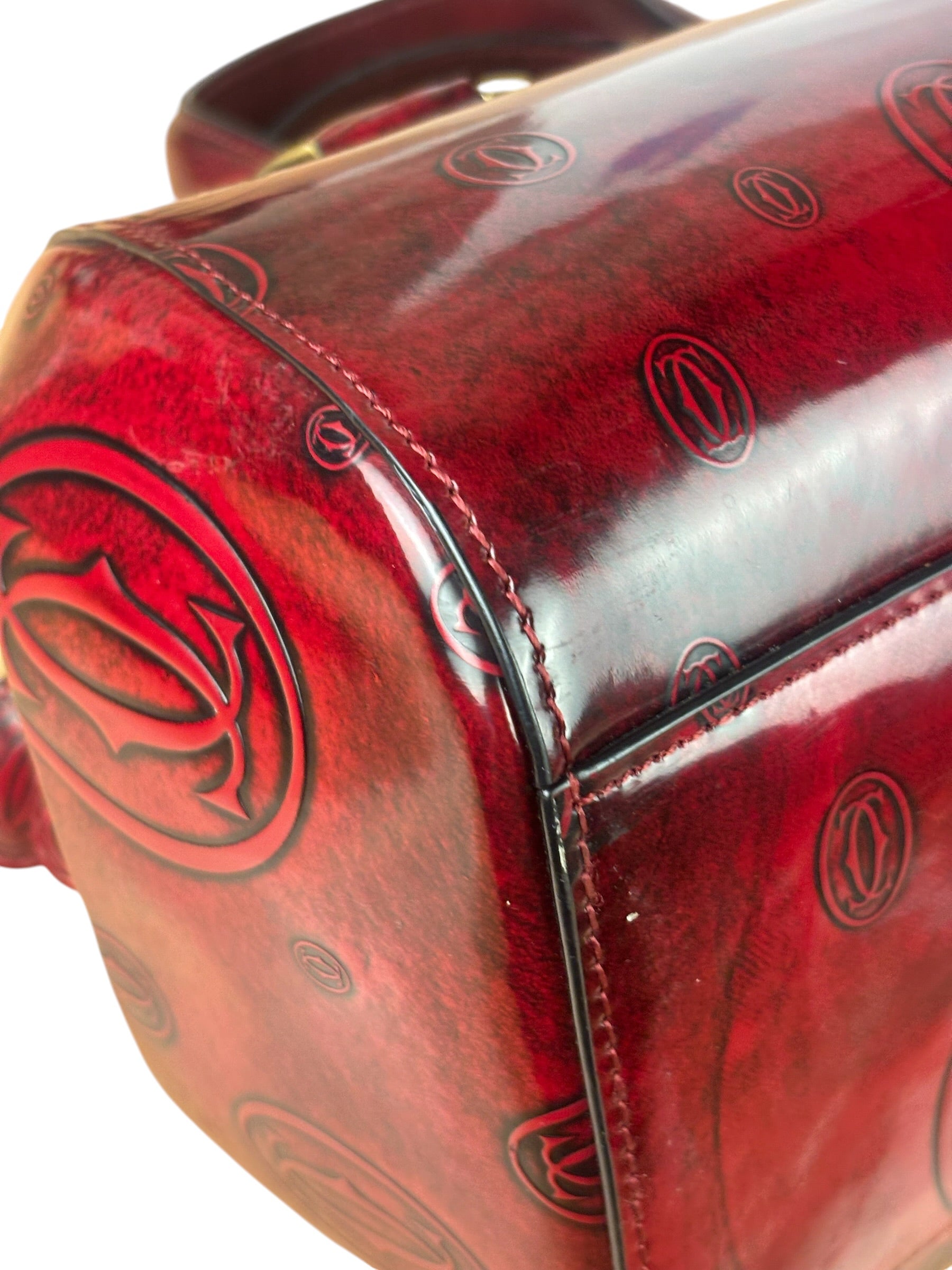 Cartier Red Patent Leather Logo Embossed Handbag