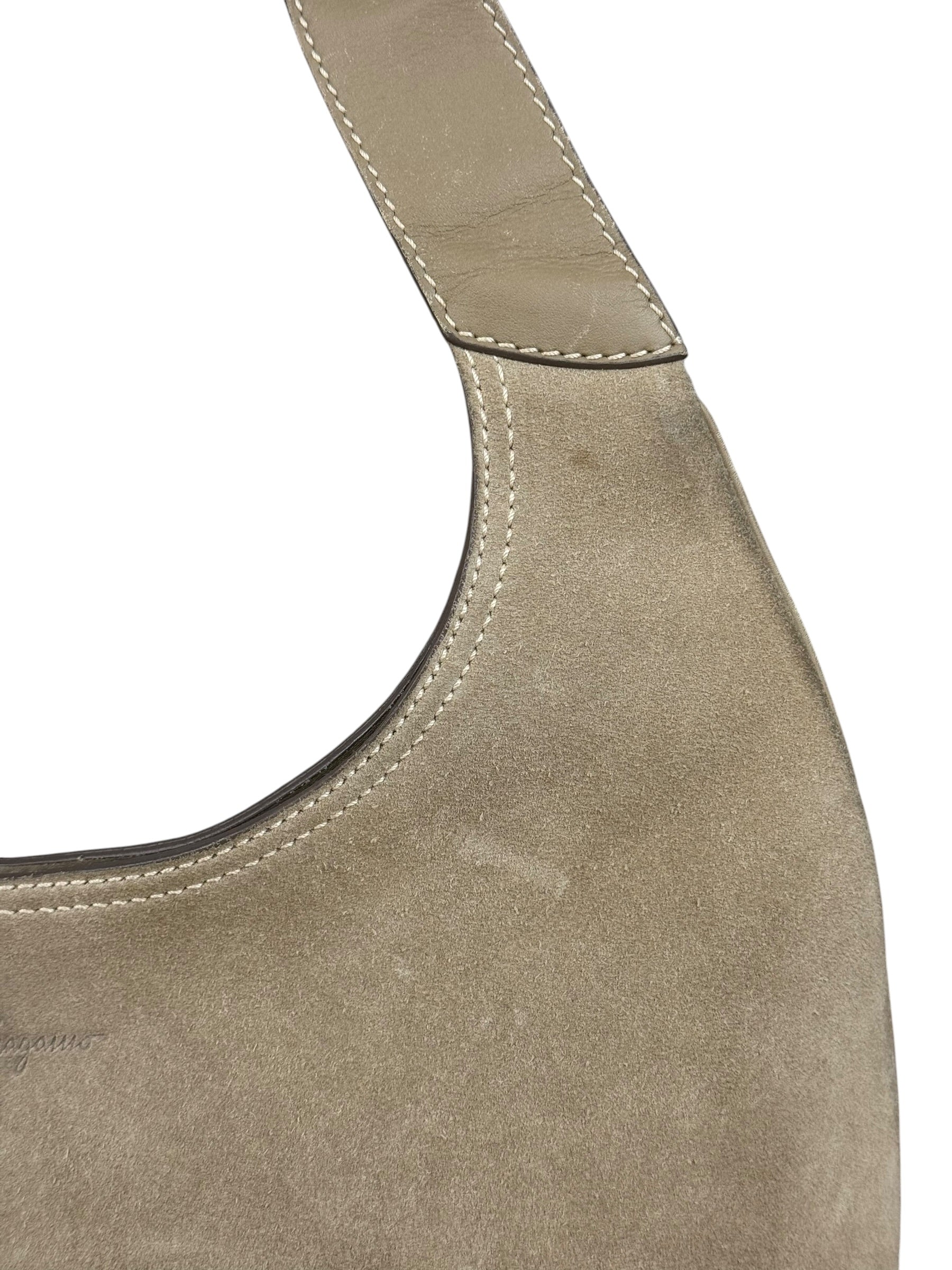 Ferragamo Vintage Beige Suede Hobo Shoulder Bag
