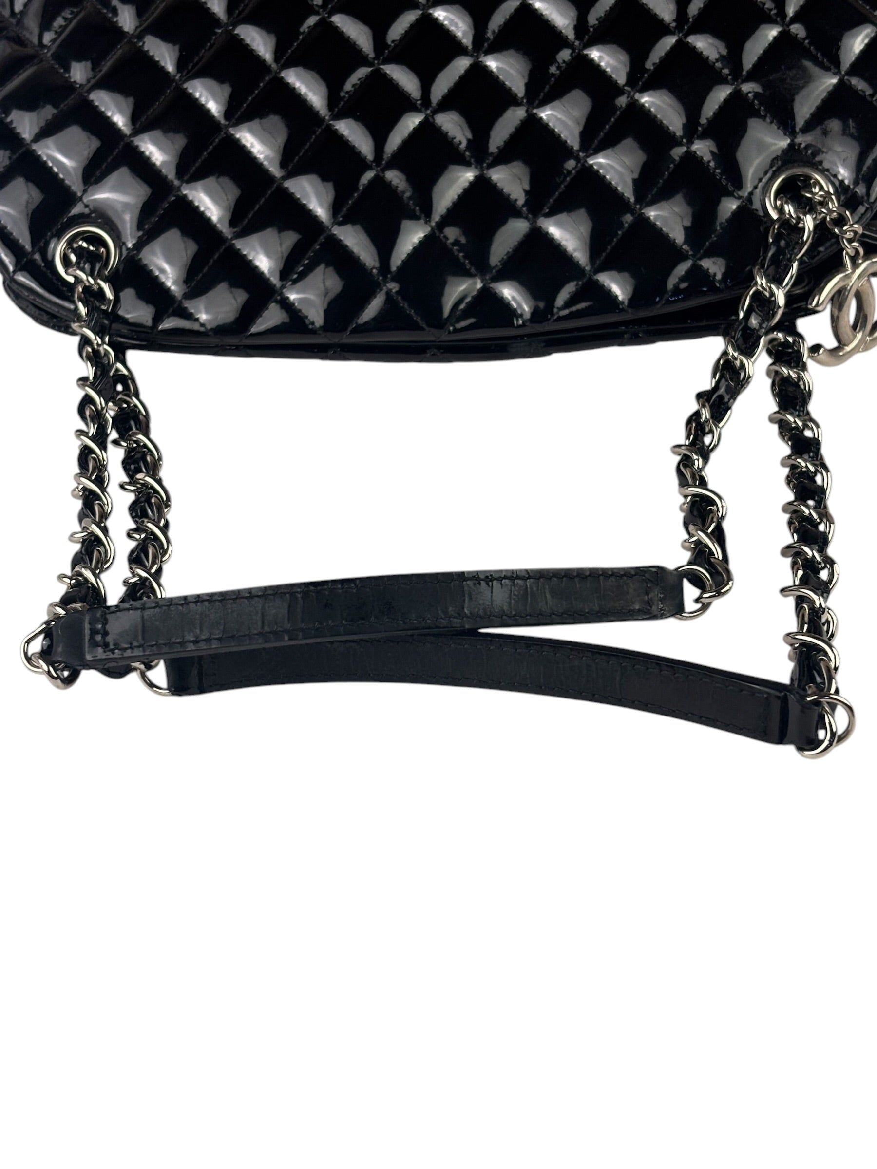 Chanel Large Black Patent Leather Mademoiselle Bowling Bag 2011-12