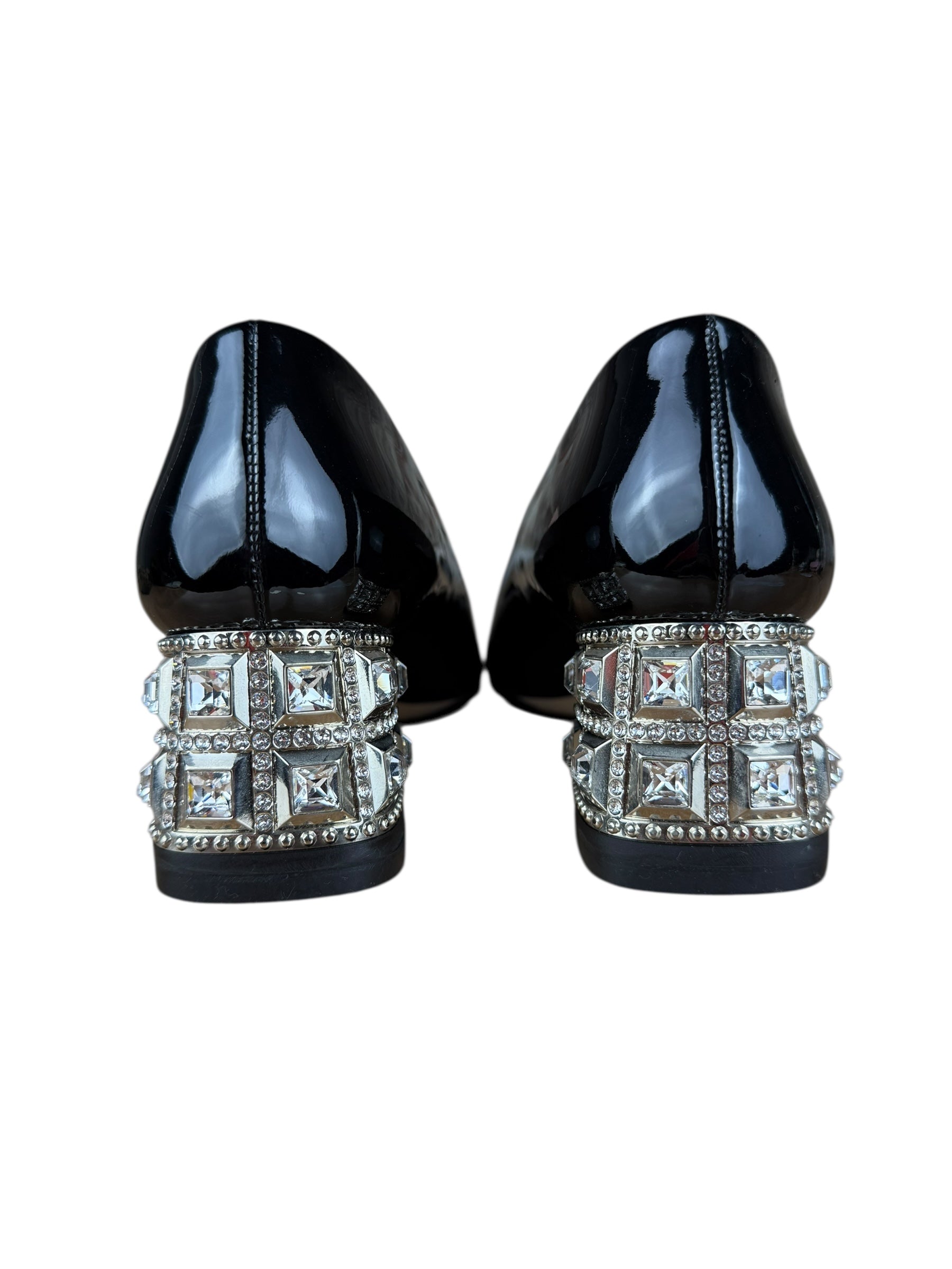 Miu Miu Black Patent Crystal Embellished Pumps