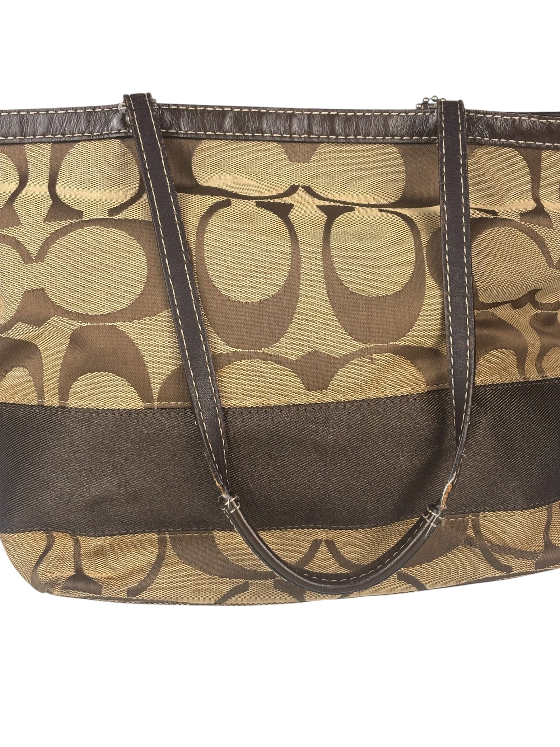 Coach Brown Leather Trim Signature Canvas Tote Bag