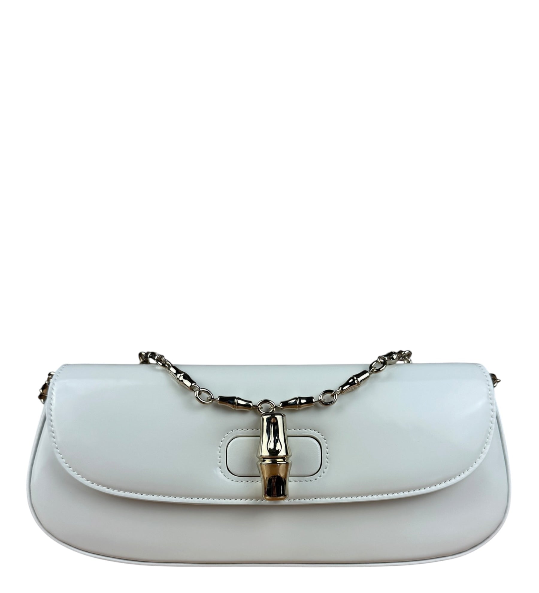 Gucci White Leather Bamboo Night Small Clutch/Pochette