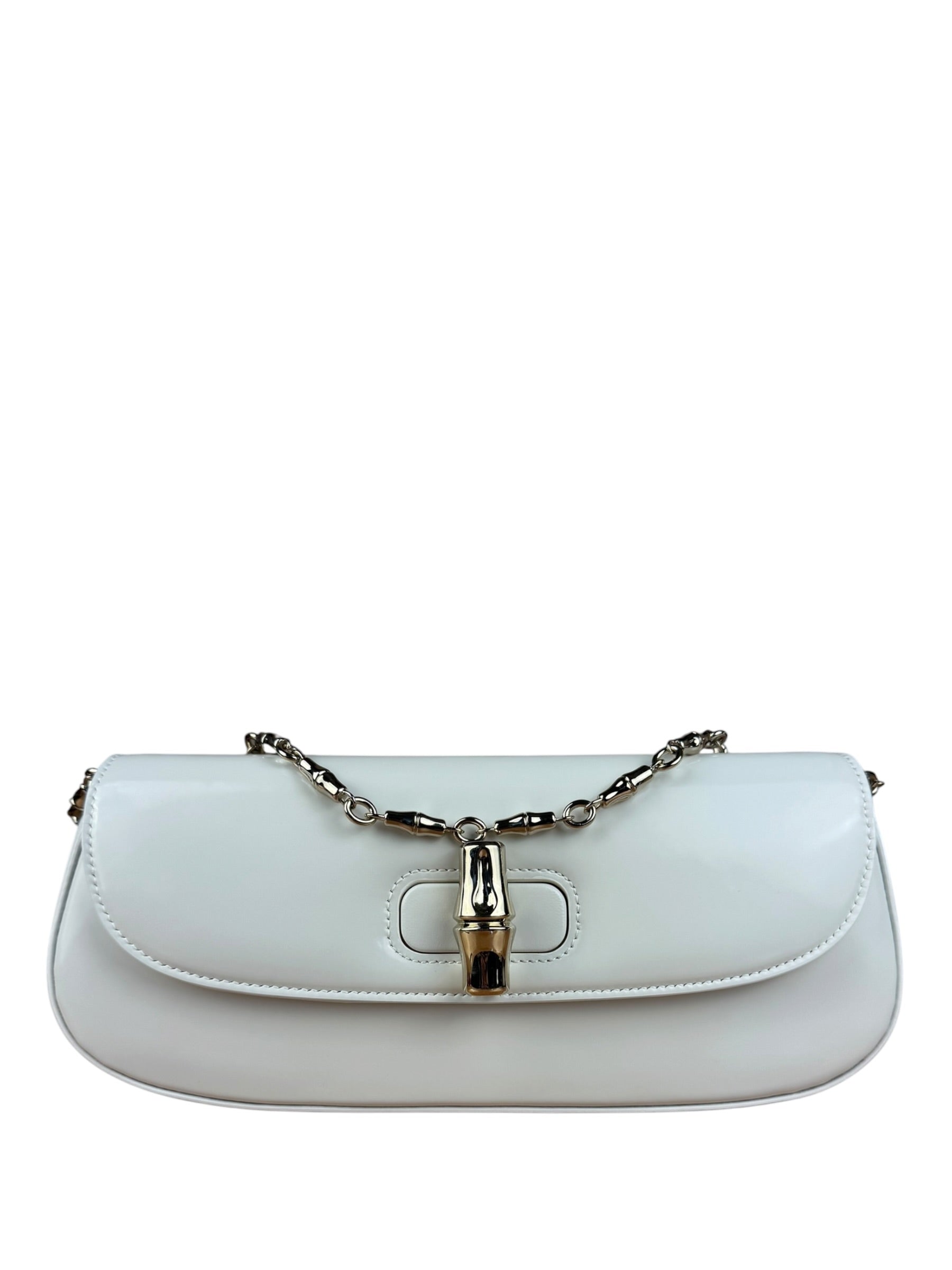 Gucci White Leather Bamboo Night Small Clutch/Pochette