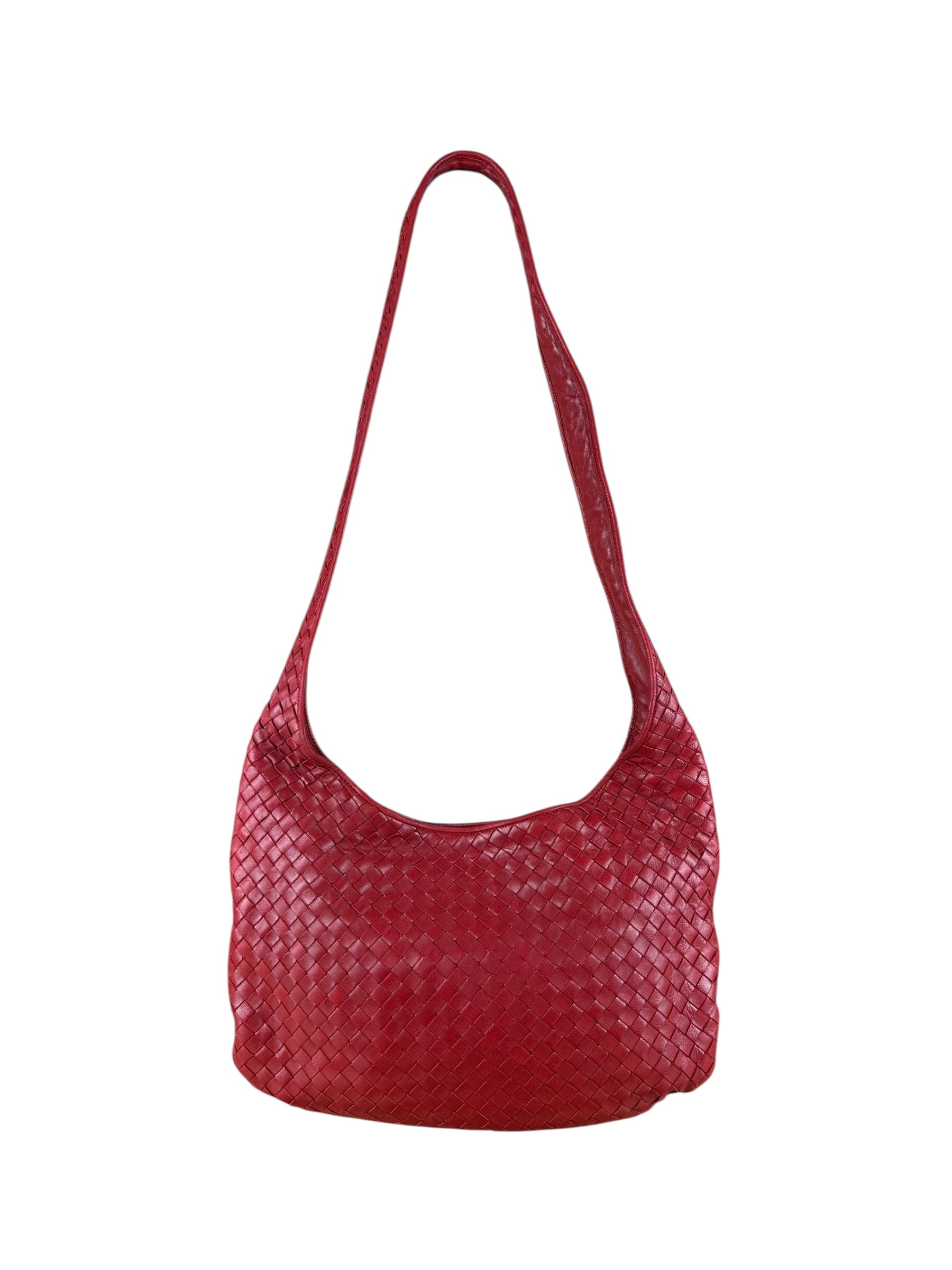Bottega Veneta Vintage Red Intrecciato Hobo Bag
